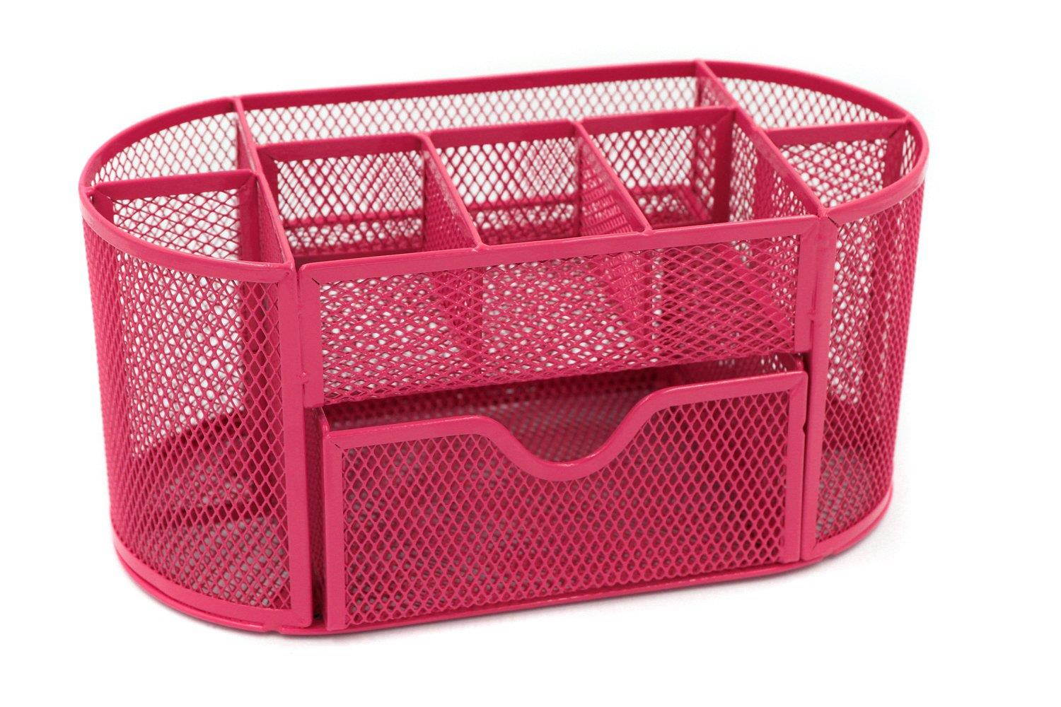 Mesh Desk Organizer Office Supply Caddy Drawer with Pen Holder Collection Pink