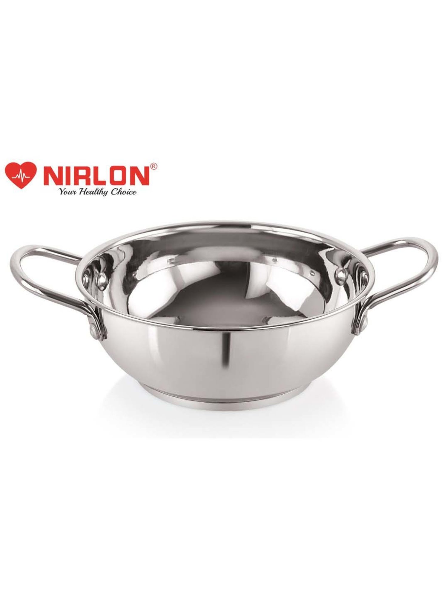Nirlon Deluex Silver Stainless Steel 24 cm Induction Deep Kadhai With Steel Lid (3.2 L)
