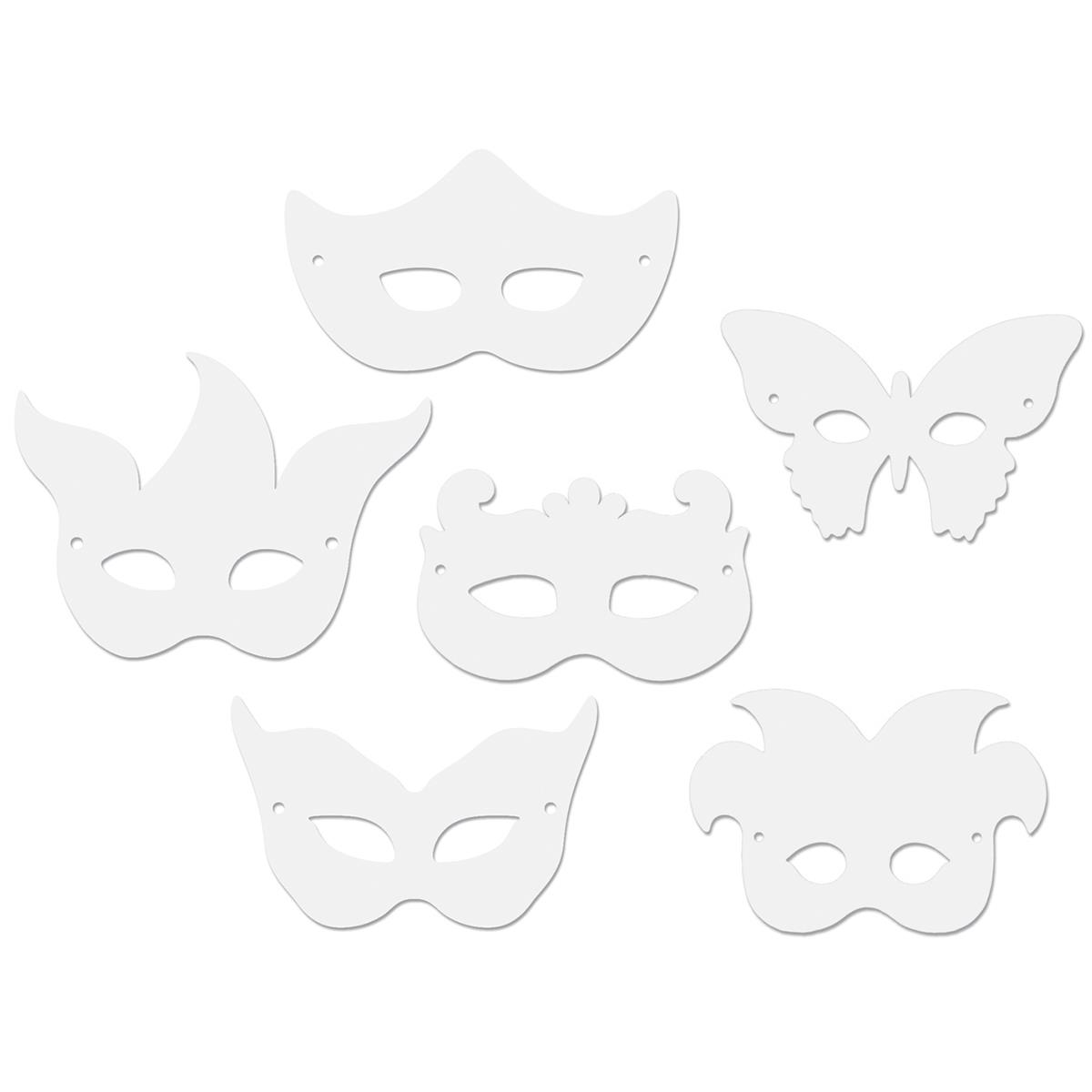 Creativity Street Die Cut Mardi Gras Masks, Paper, 6 Styles, 9 x 4, White, 24/Pack