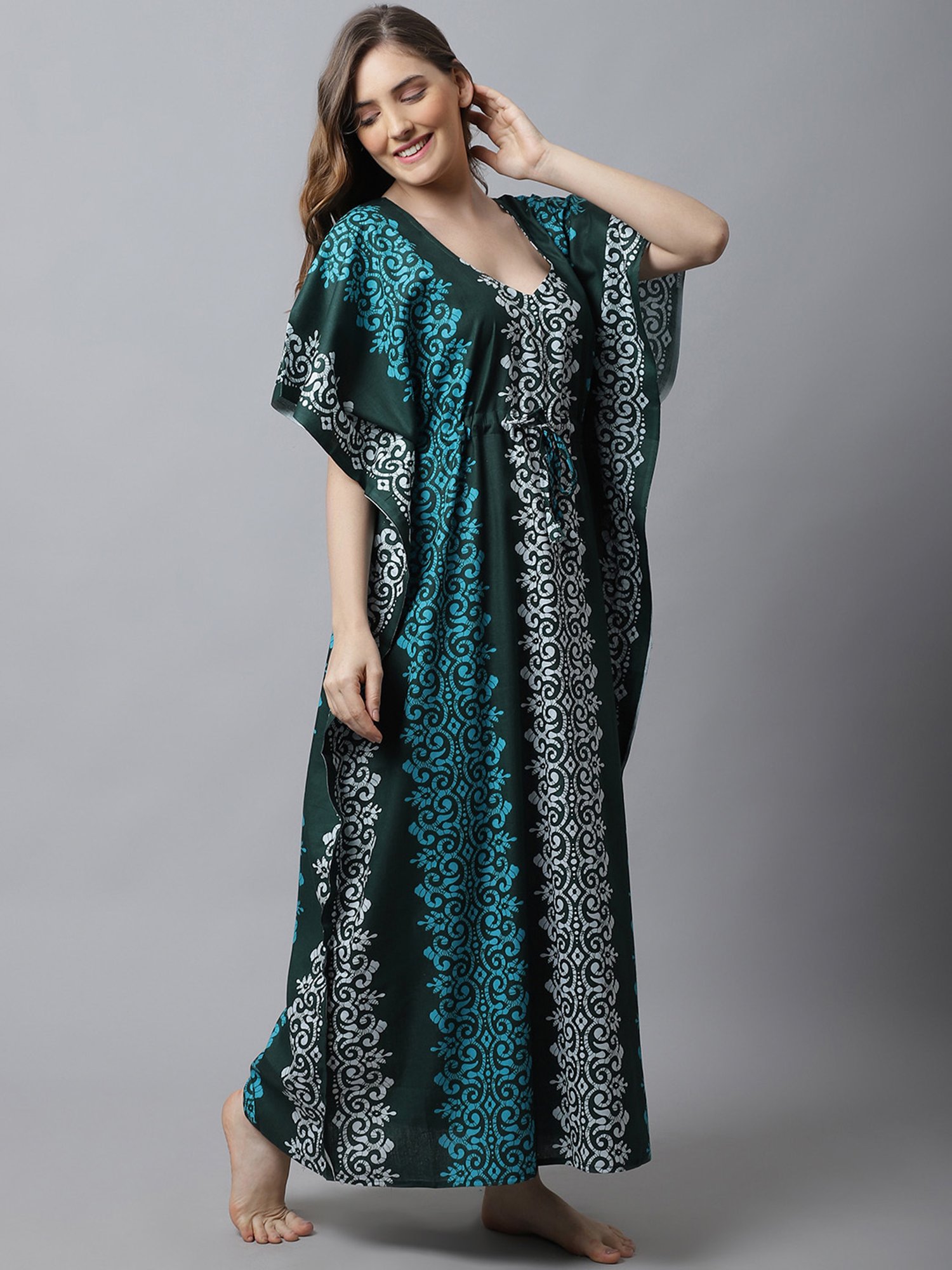Secret Wish Green Printed Kaftan Nighty
