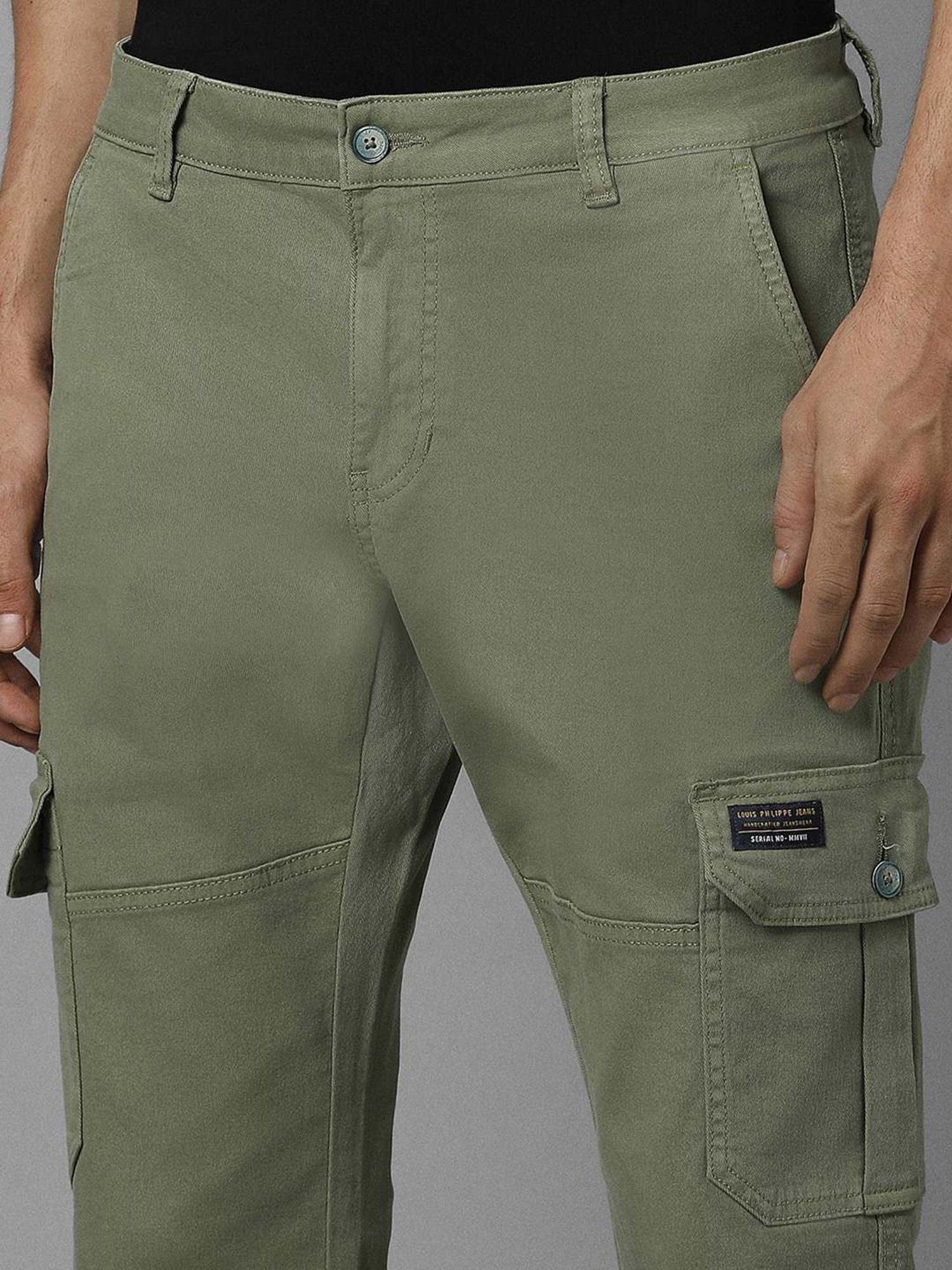Louis Philippe Green Cotton Slim Fit Cargos