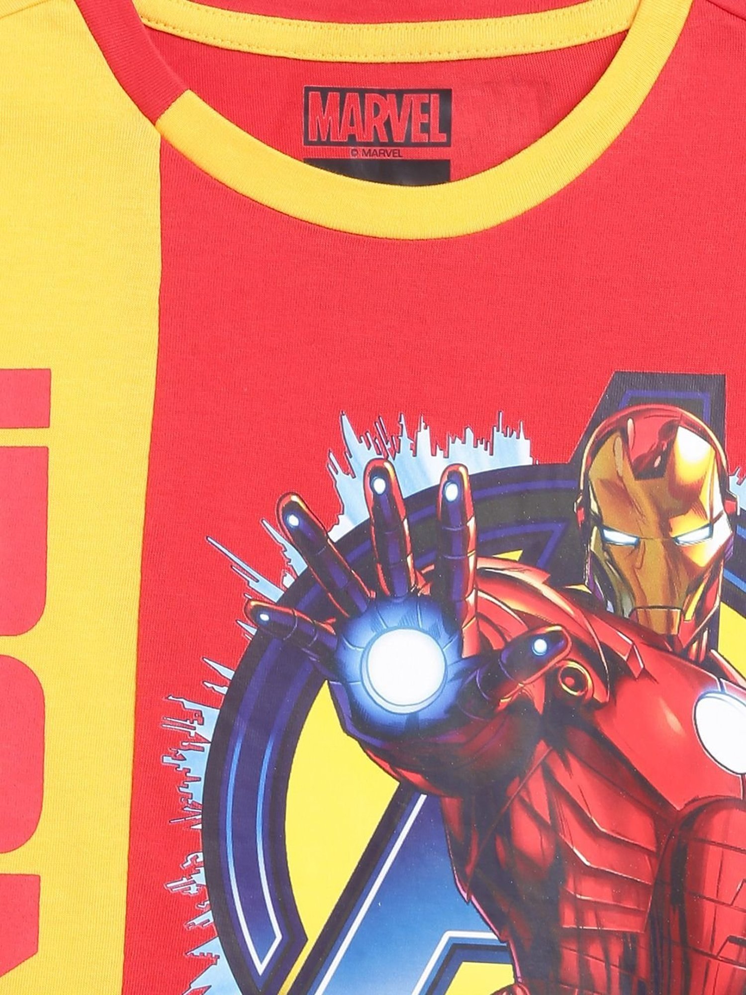 Blue Giraffe Kids Red & Yellow Cotton Printed Full Sleeves Iron Man T-Shirt