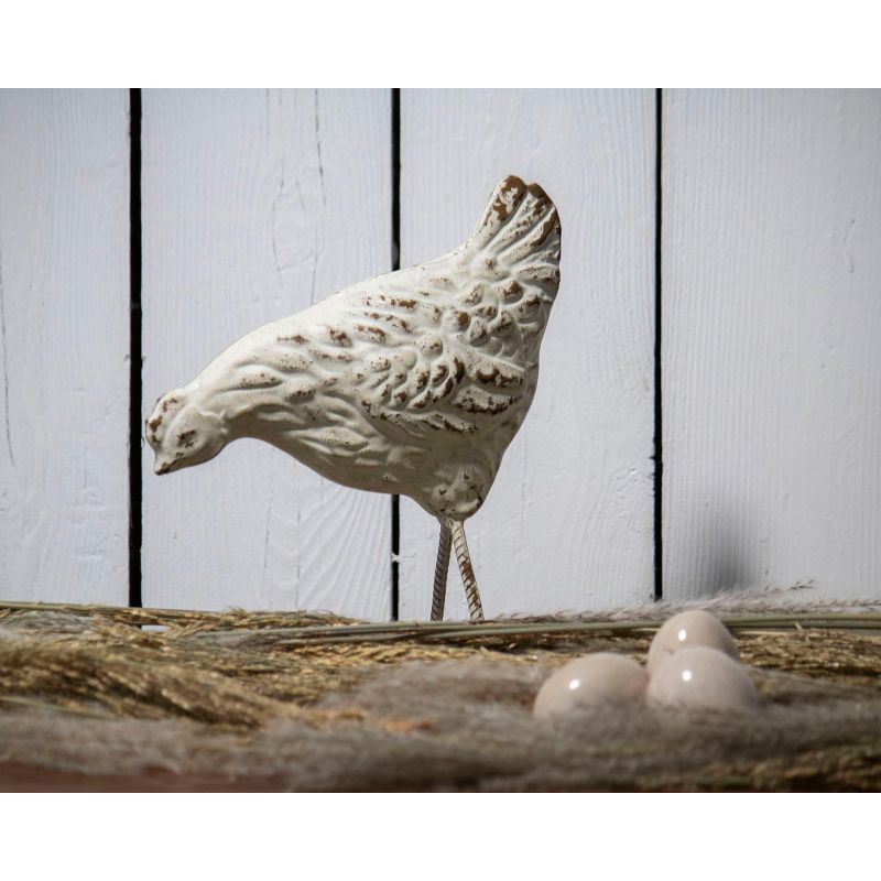 Rustic Antique White Metal Hen Figurine - Foreside Home & Garden