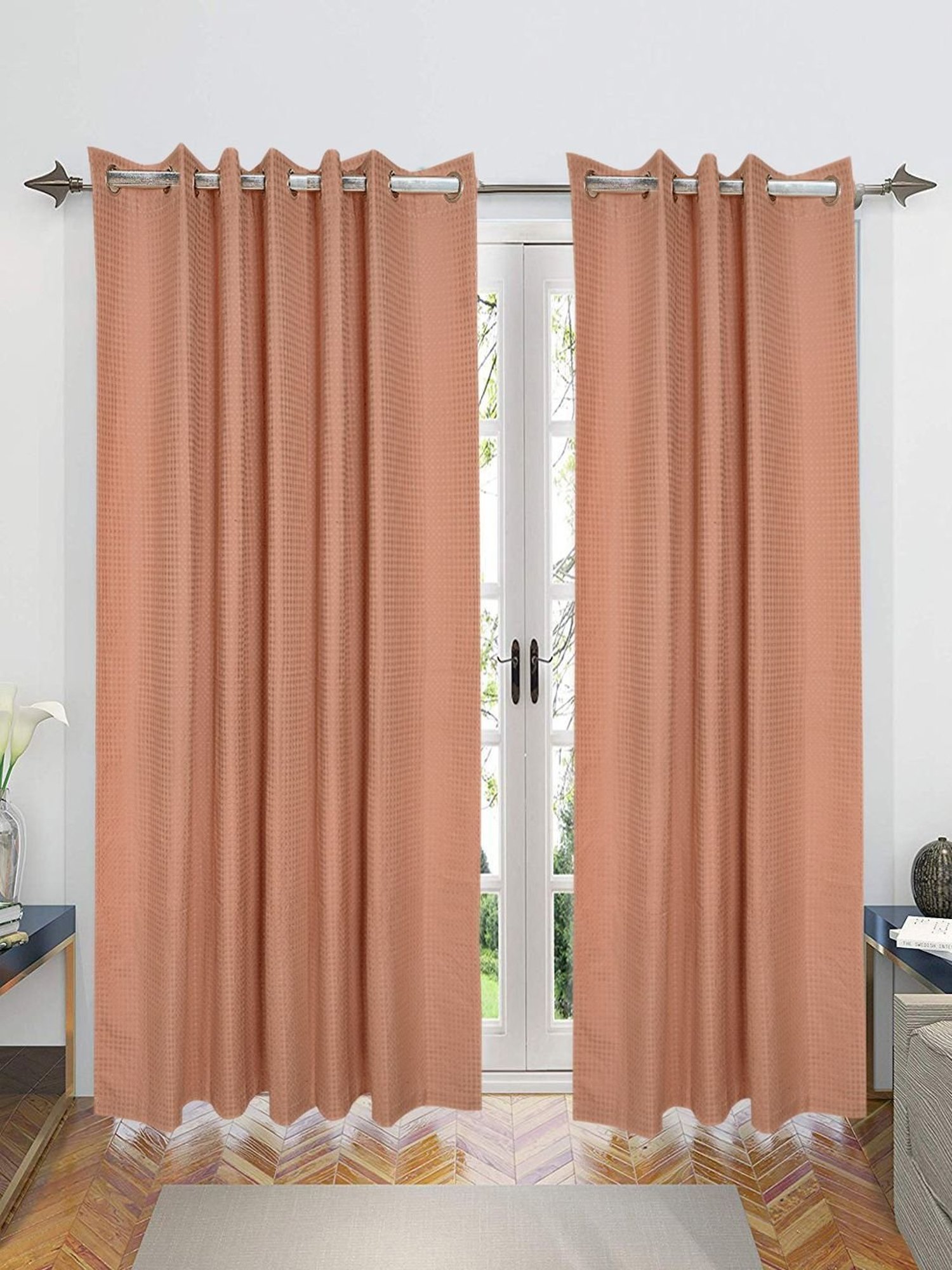 Saral Home Beige Cotton Yarn Eyelet Long Door 9ft Curtains Set of - 2