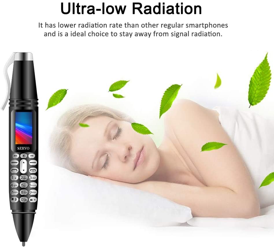 Pen Mini Cell Phone Bluetooth Dialer 0.96" Tiny Screen Mobile Phone Support GSM Dual SIM Max 32G TF Card with Camera Flashlight FM Radio Music Player Rechargeable (Black)