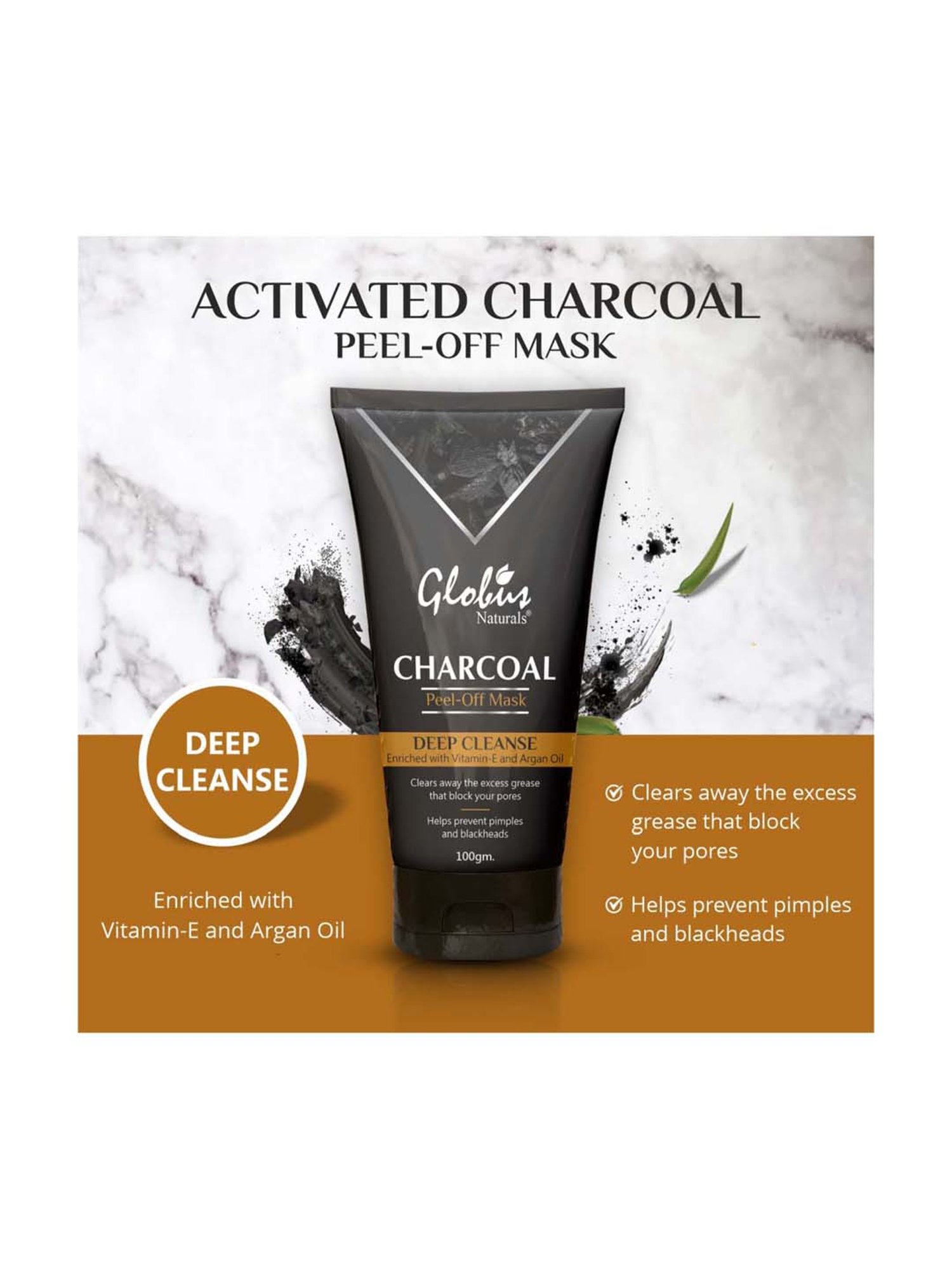 Globus Naturals Charcoal Peel Off Mask - 100 gm (Pack of 2)