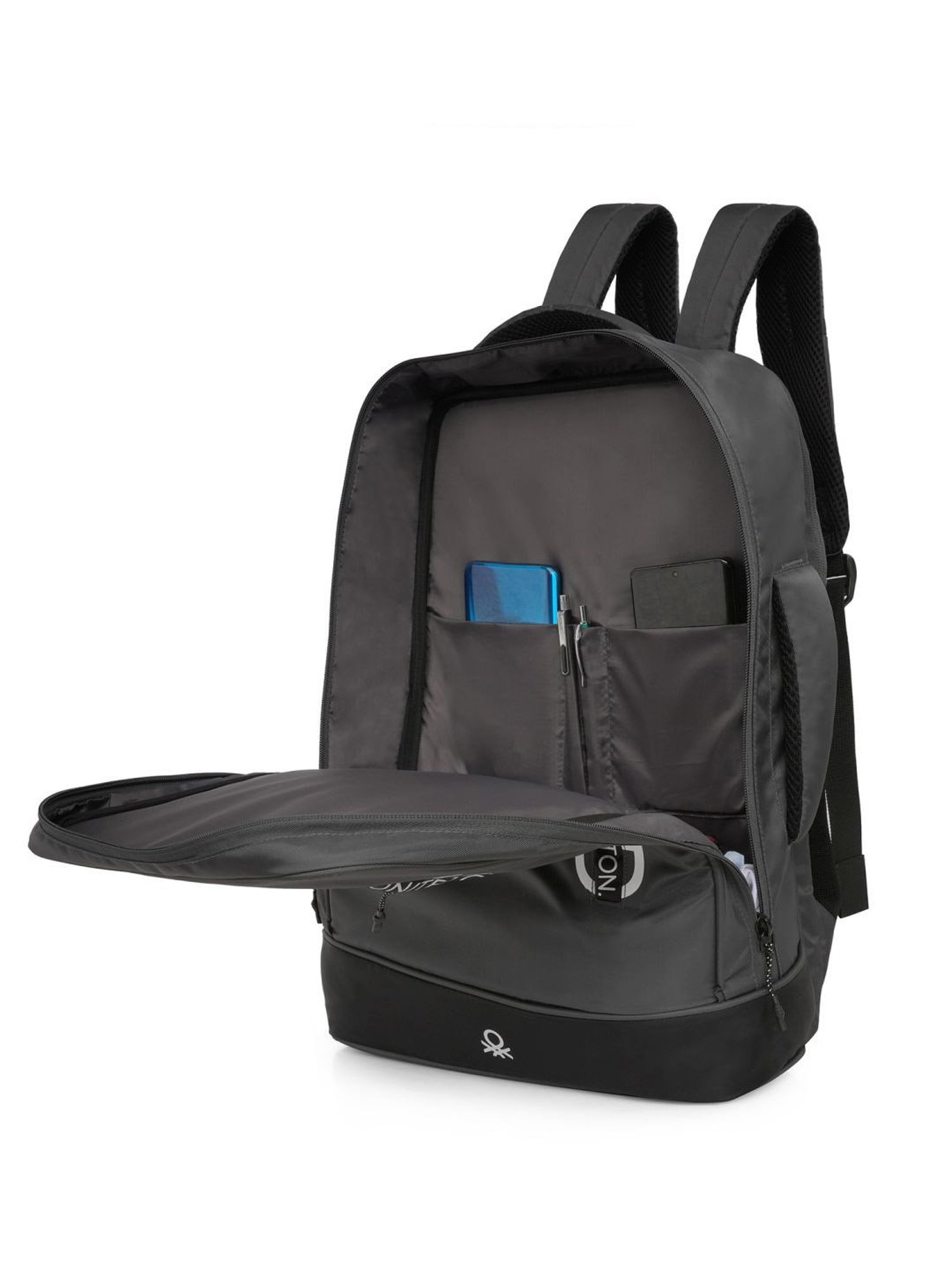 United Colors of Benetton Lennox Grey Polyester Solid Laptop Backpack - 20 Ltrs