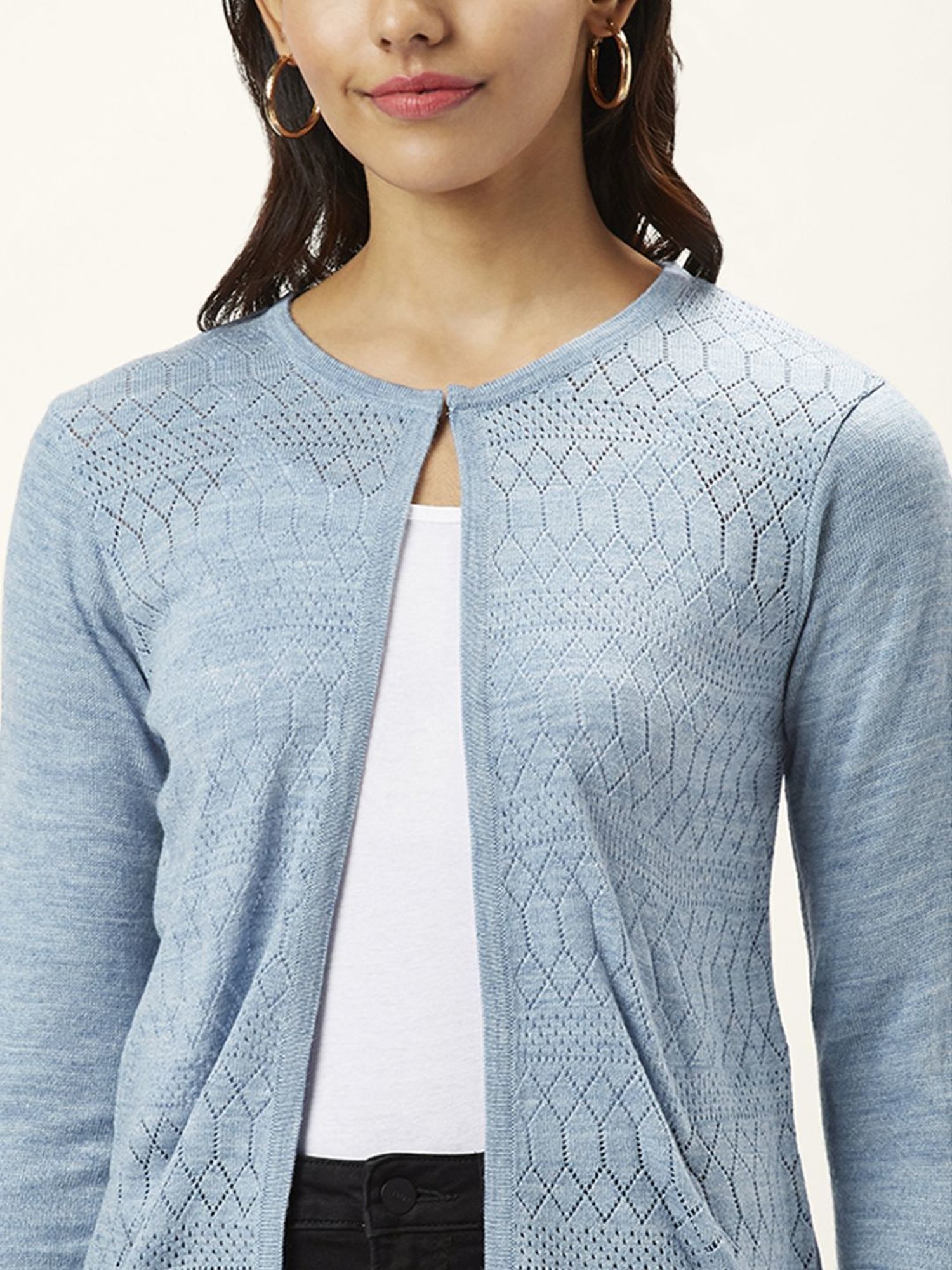 Honey by Pantaloons Blue Self Pattern Cardigan