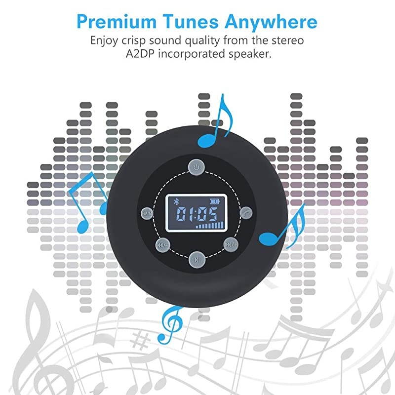 Shower Radio Bluetooth Speaker 50  Waterproof Wireless Bathroom Dab Music with Suction Cup FM Microphone 10 Hours LCD Clock Display SD Card Playing Free Call for iPhone