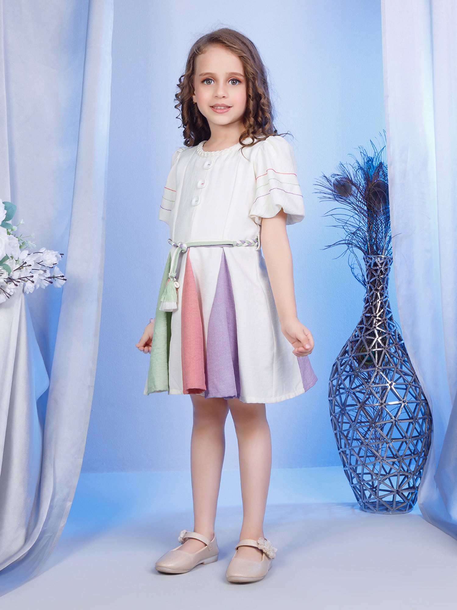 Peppermint Kids Cream Solid Dress