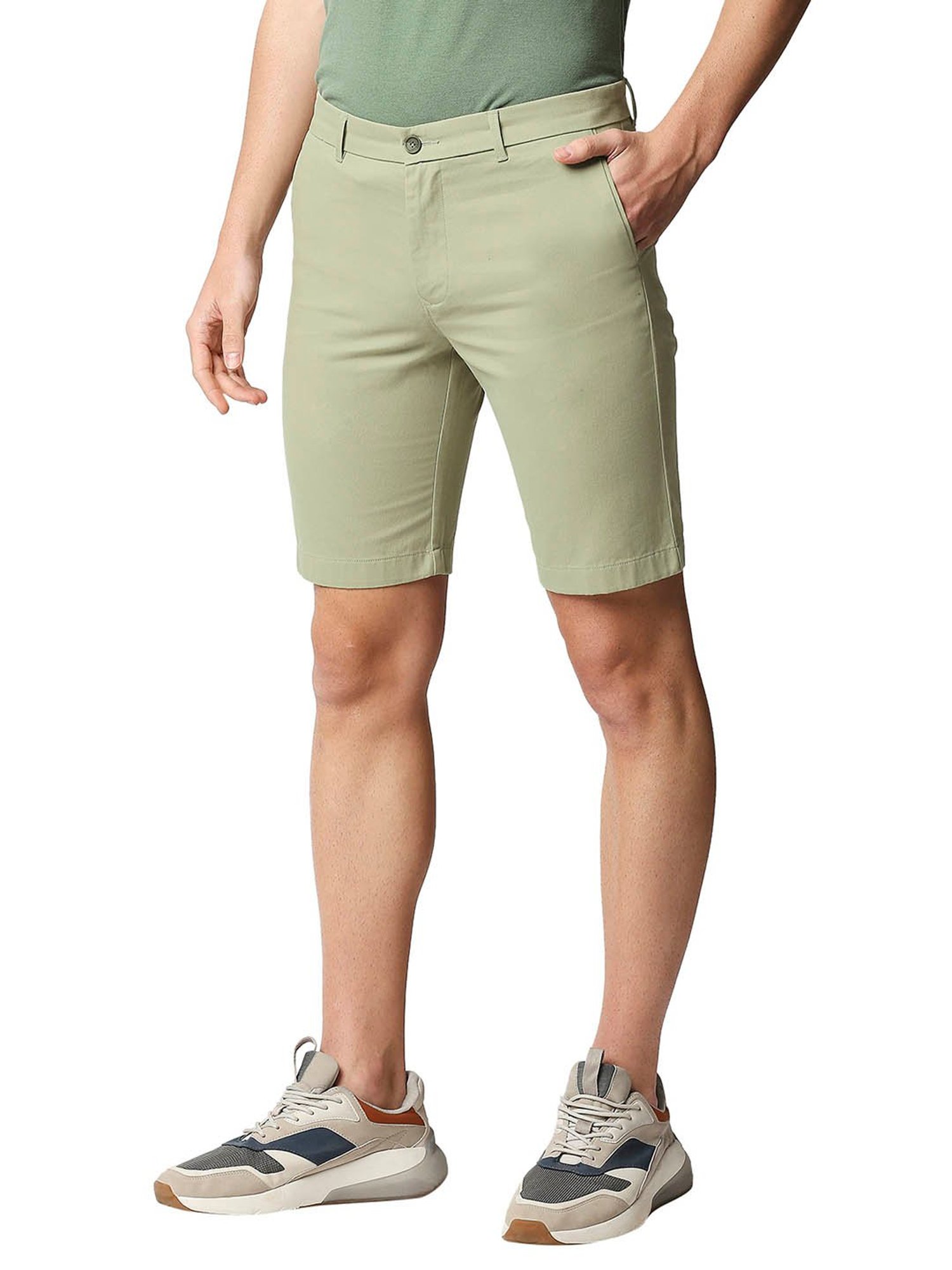 Basics Light Green Comfort Fit Shorts