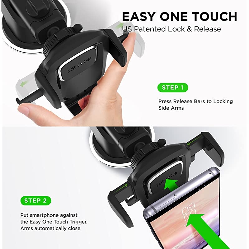 Easy One Touch 4 Dash & Windshield Car Mount Phone Holder Desk Stand Pad & Mat for iPhone, Samsung, Moto, Huawei, Nokia, LG, Smartphones