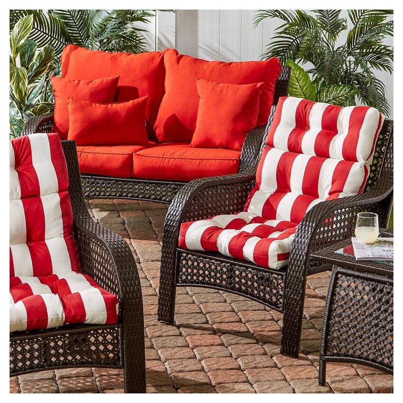 Cabana Stripe Red Outdoor High Back Chair Cushion - Kensington Garden