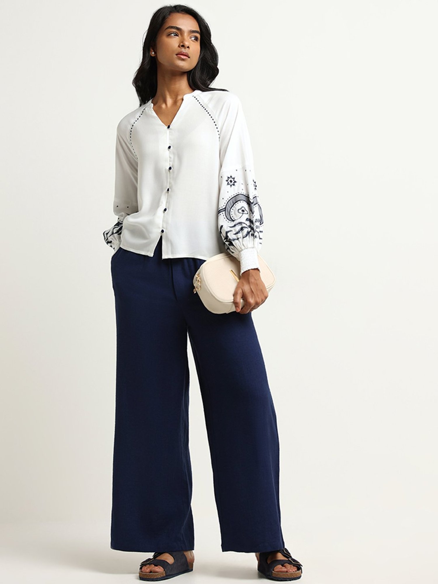 LOV by Westside White Bohemian Embroidered Top