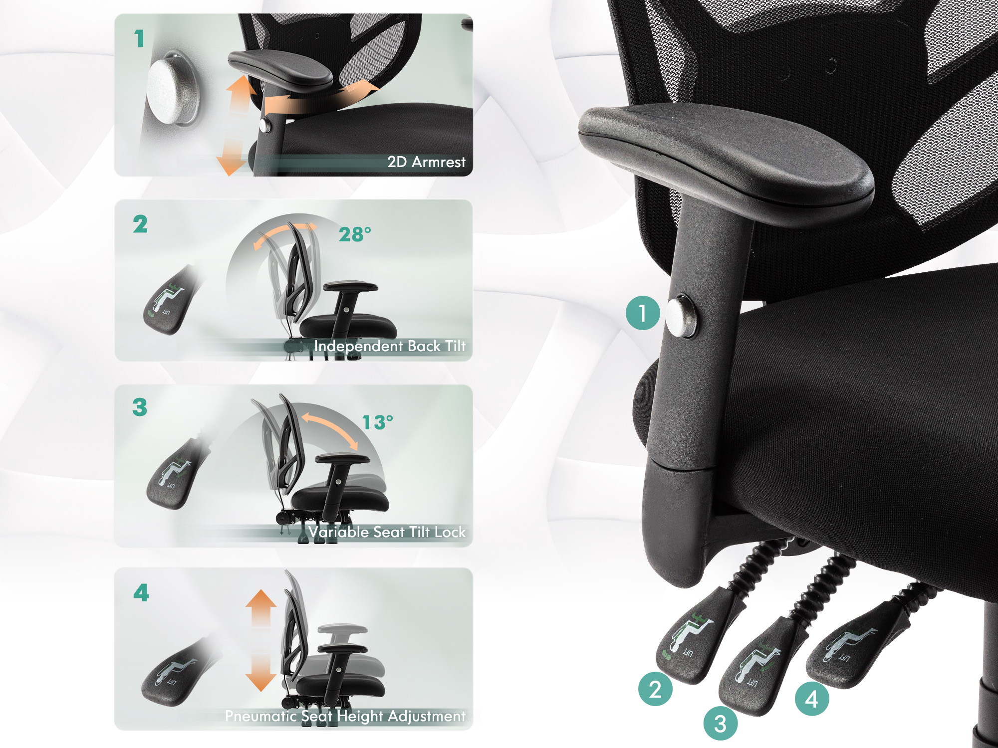 Ergonomic Swivel Mesh Modern Style Office Chair with Multi-Function Tilts, Adjustable Back Support&Armrests, High Back Computer Executive Desk Chair, Task Chair for Work, Gaming, Home