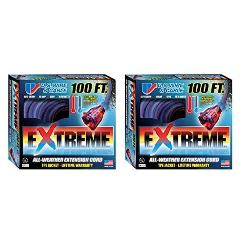 us wire 99100 12/3 100-foot sjeow tpe extension cord (blue, 2-pack)