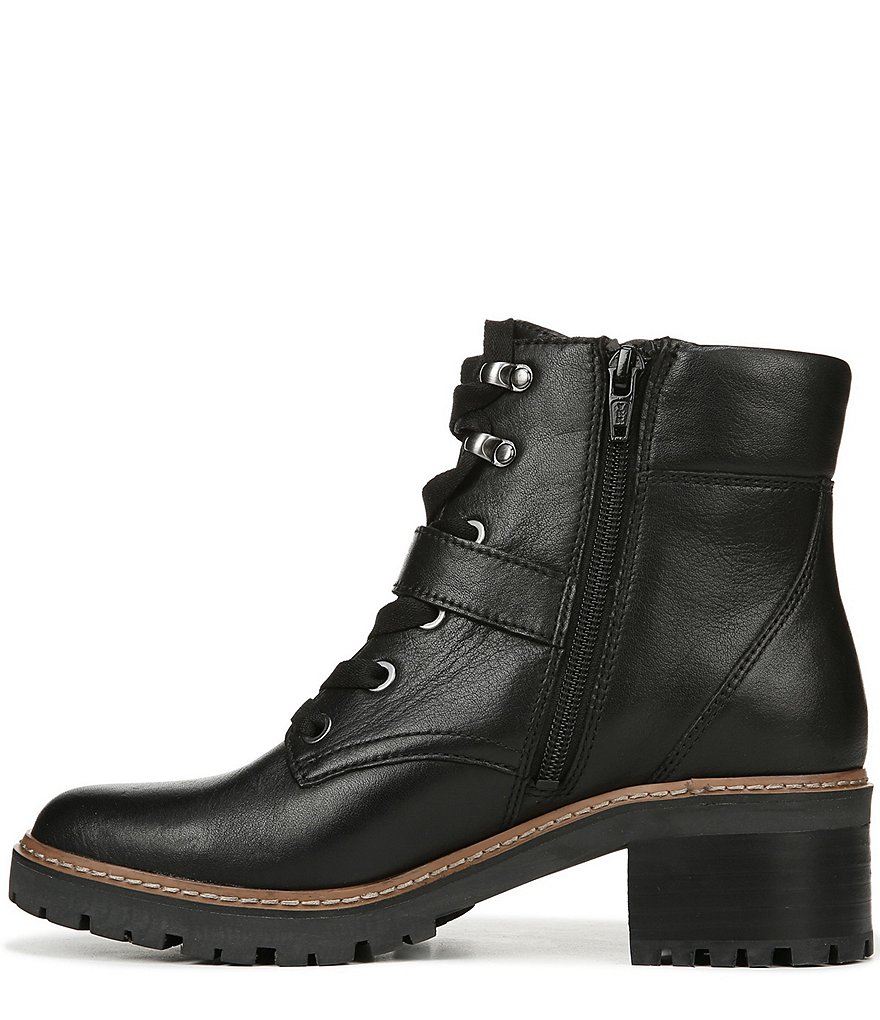 Naturalizer Tia Water Repellent Leather Block Heel Lug Sole Combat Boots