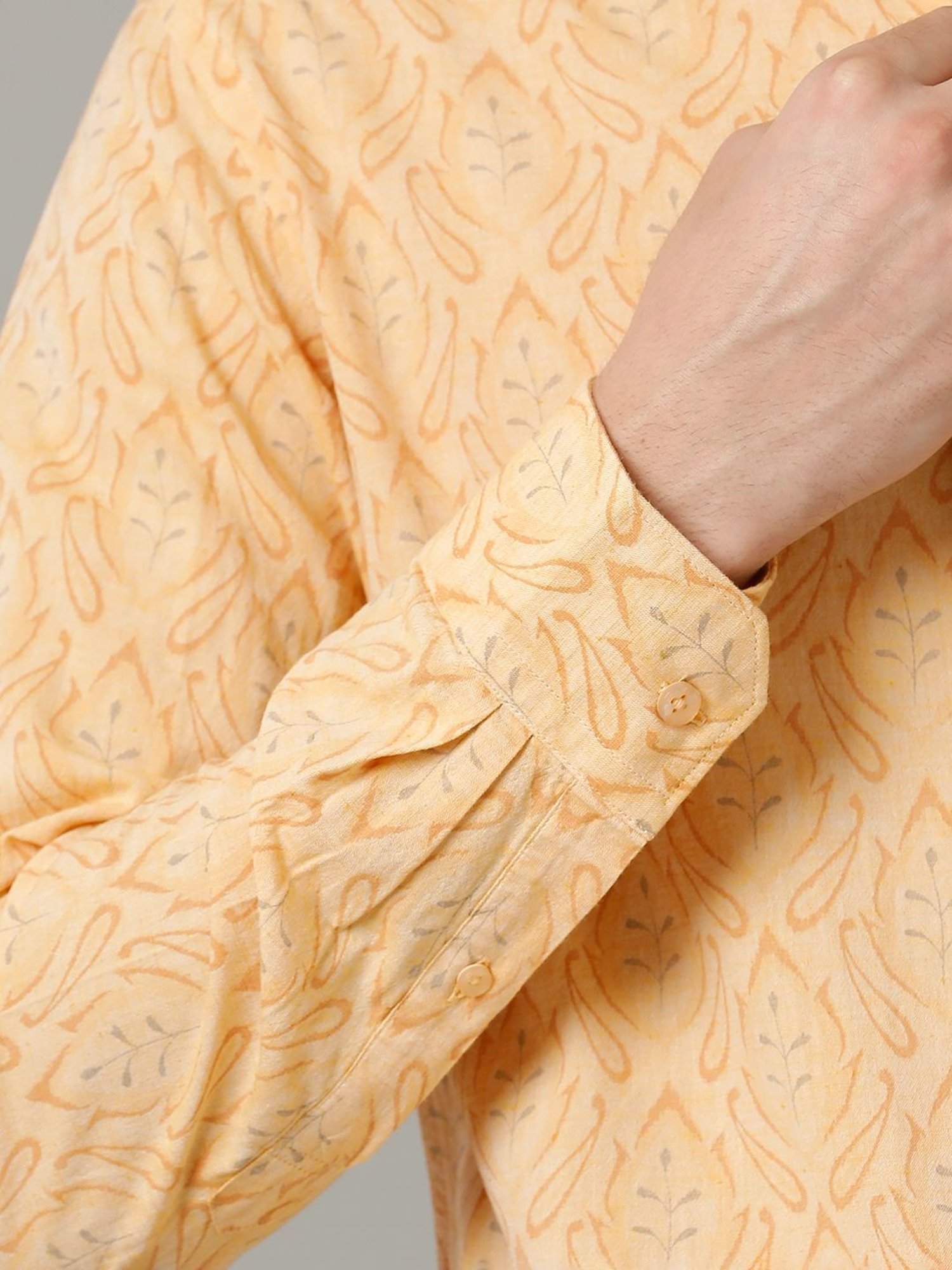 Cavallo By Linen Club Orange Linen Contemporary Fit Printed Shirt