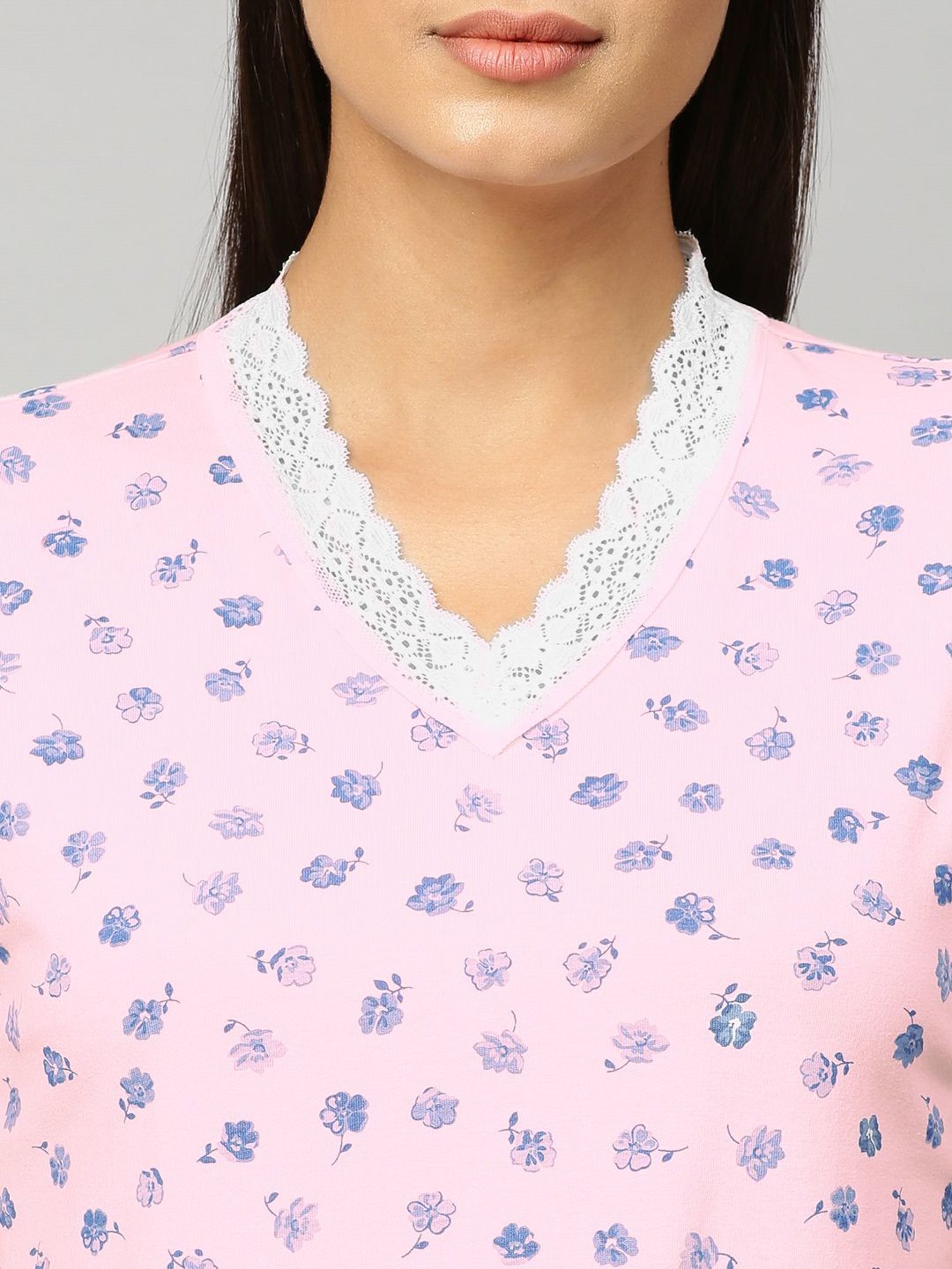 Chemistry Blue Cotton Printed Night Dress