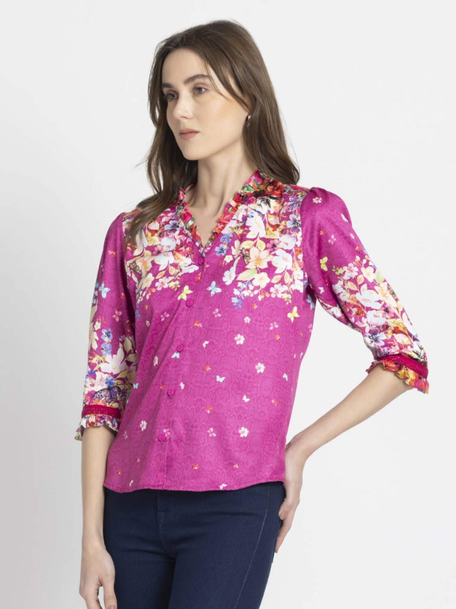 SHAYE Pink Floral Print Top