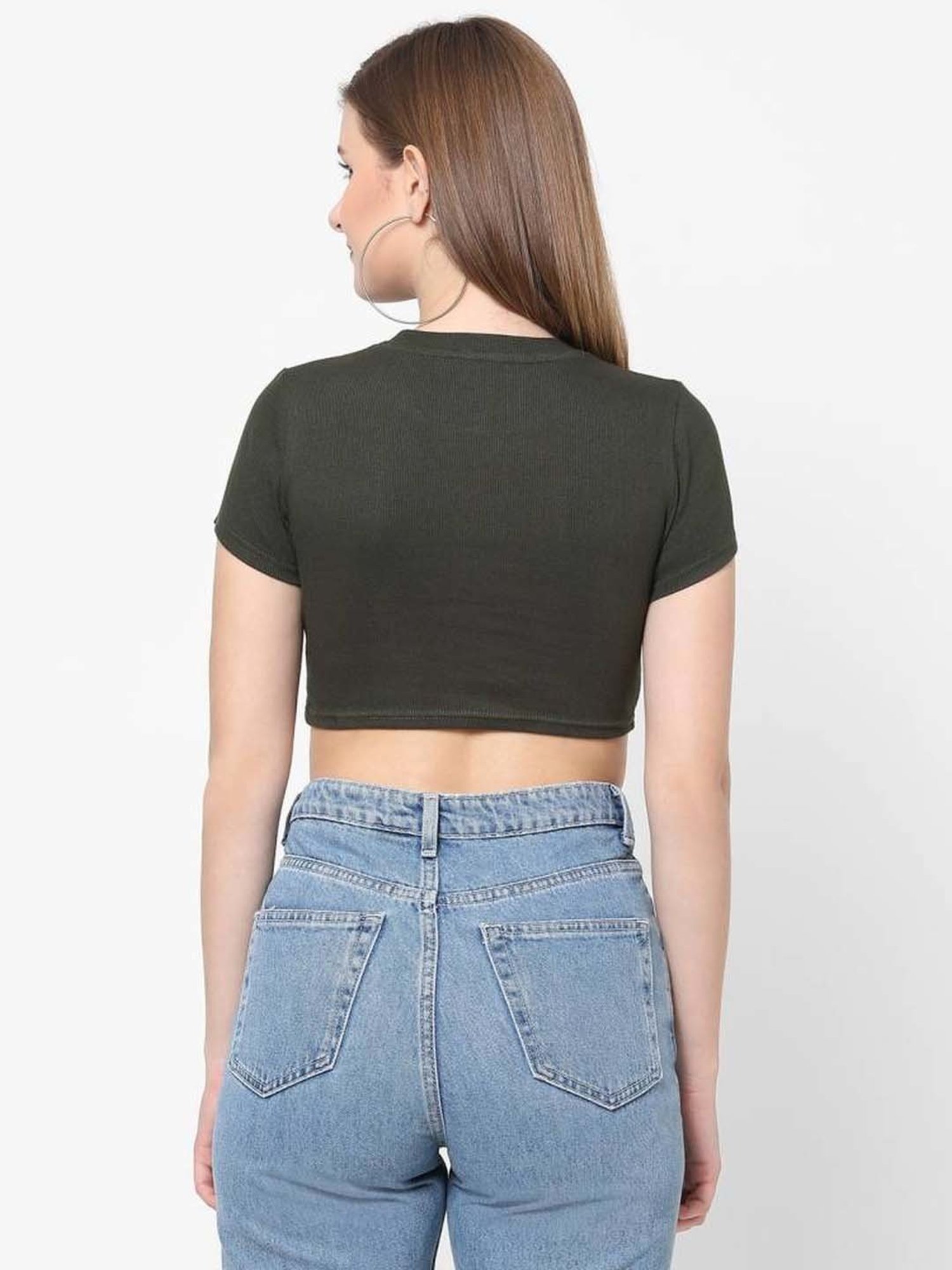 VASTRADO Olive Green Cotton Crop Top
