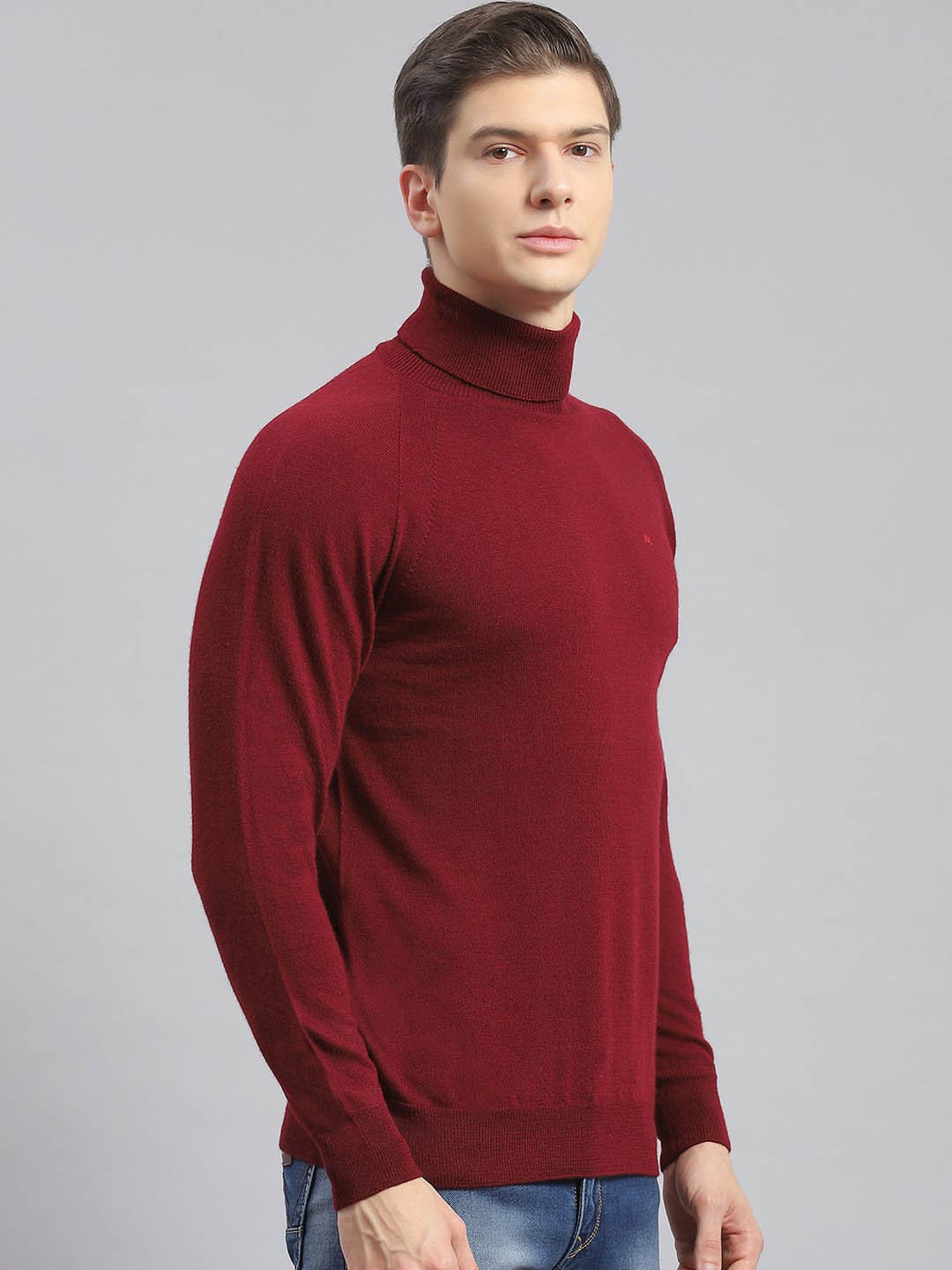 Monte Carlo Dark Maroon Regular Fit Pure Wool Sweater