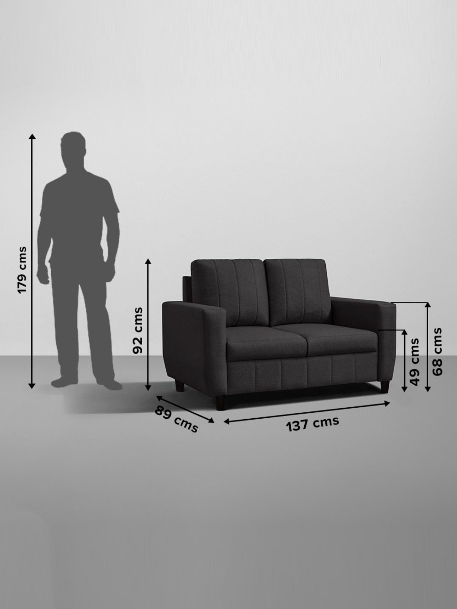 Durian Berry Black Premium Leatherette 2 Seater Sofa