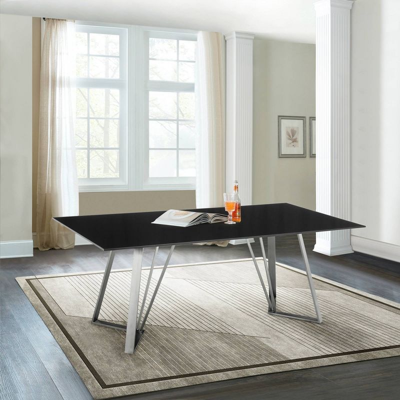 Cressida Glass and Stainless Steel Rectangular Dining Table Black - Armen Living