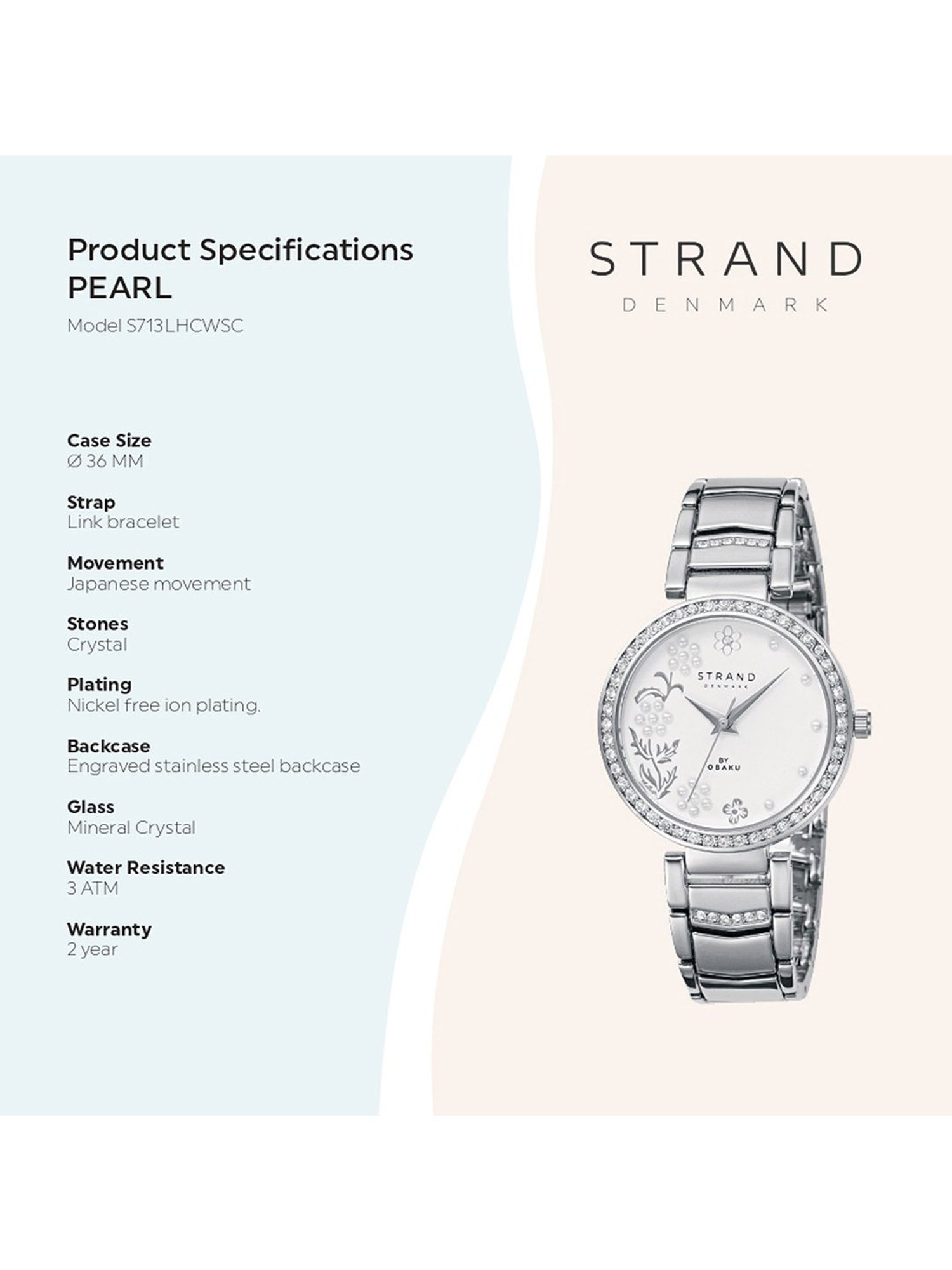 Strand By Obaku S713LHCWSC Pearl Brace Analog Watch for Women