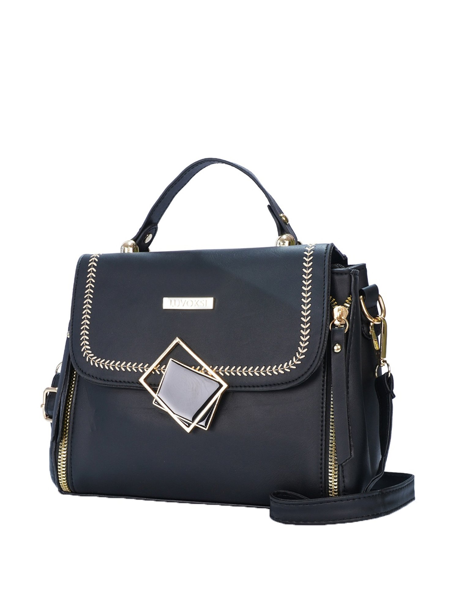 Luvoksi Black Embellished Medium Satchel Handbag