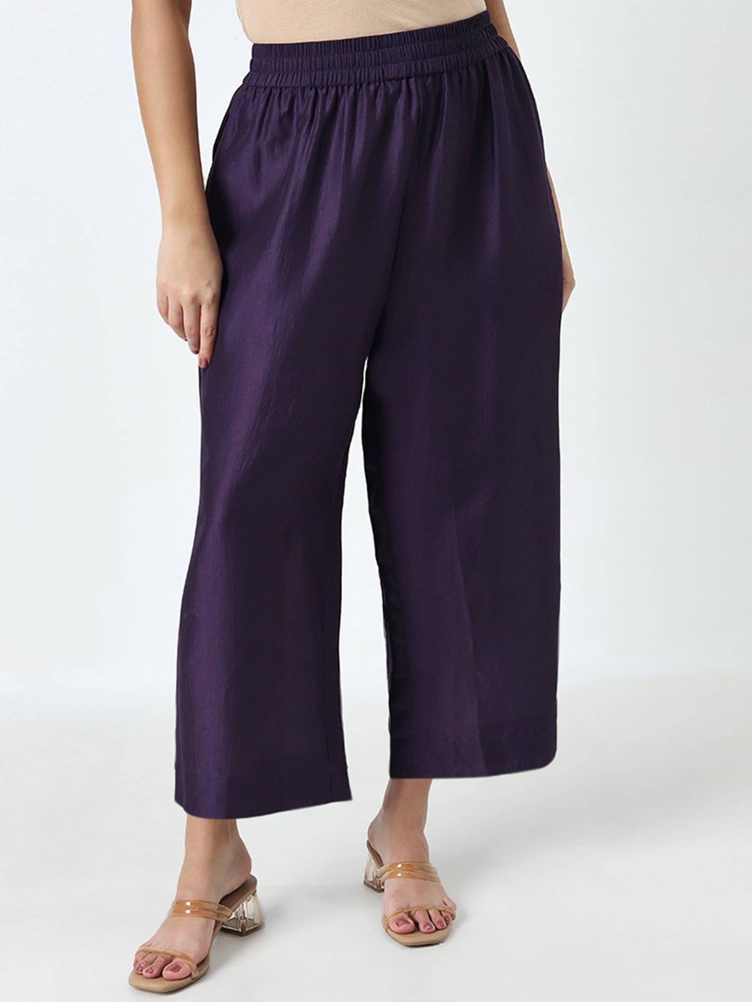Diza by Westside Purple Solid High-Rise Palazzos