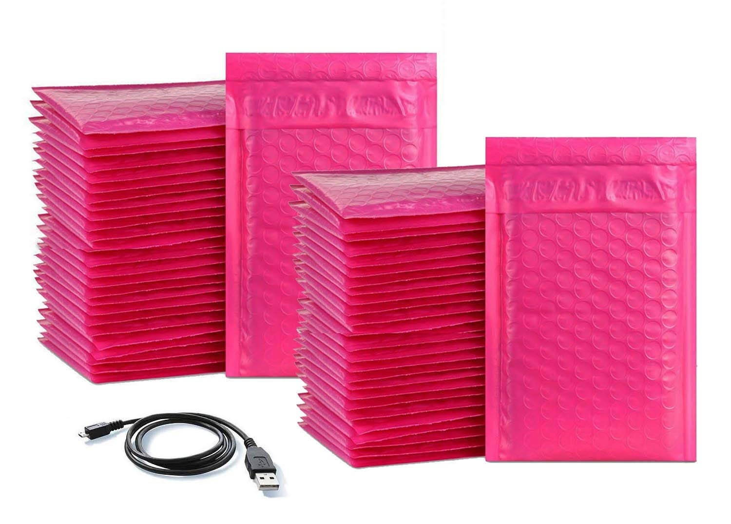 iMBAPrice 50-Pack #000 (4" x 8") Hot Pink Color Self Seal Poly Bubble Mailers Padded Shipping Envelopes (Total 50 Bags)