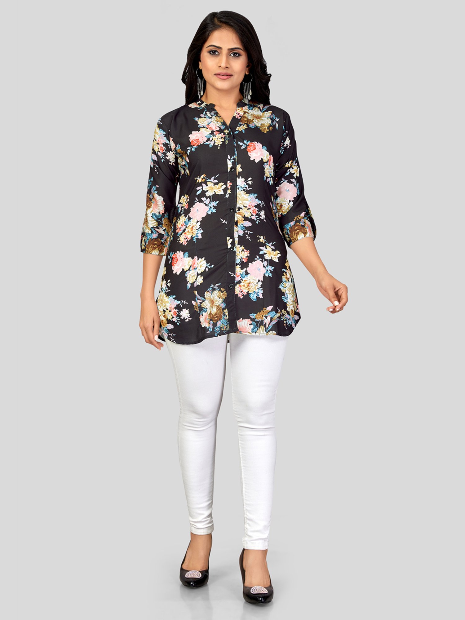 Saree Swarg Black Printed Short Kurti