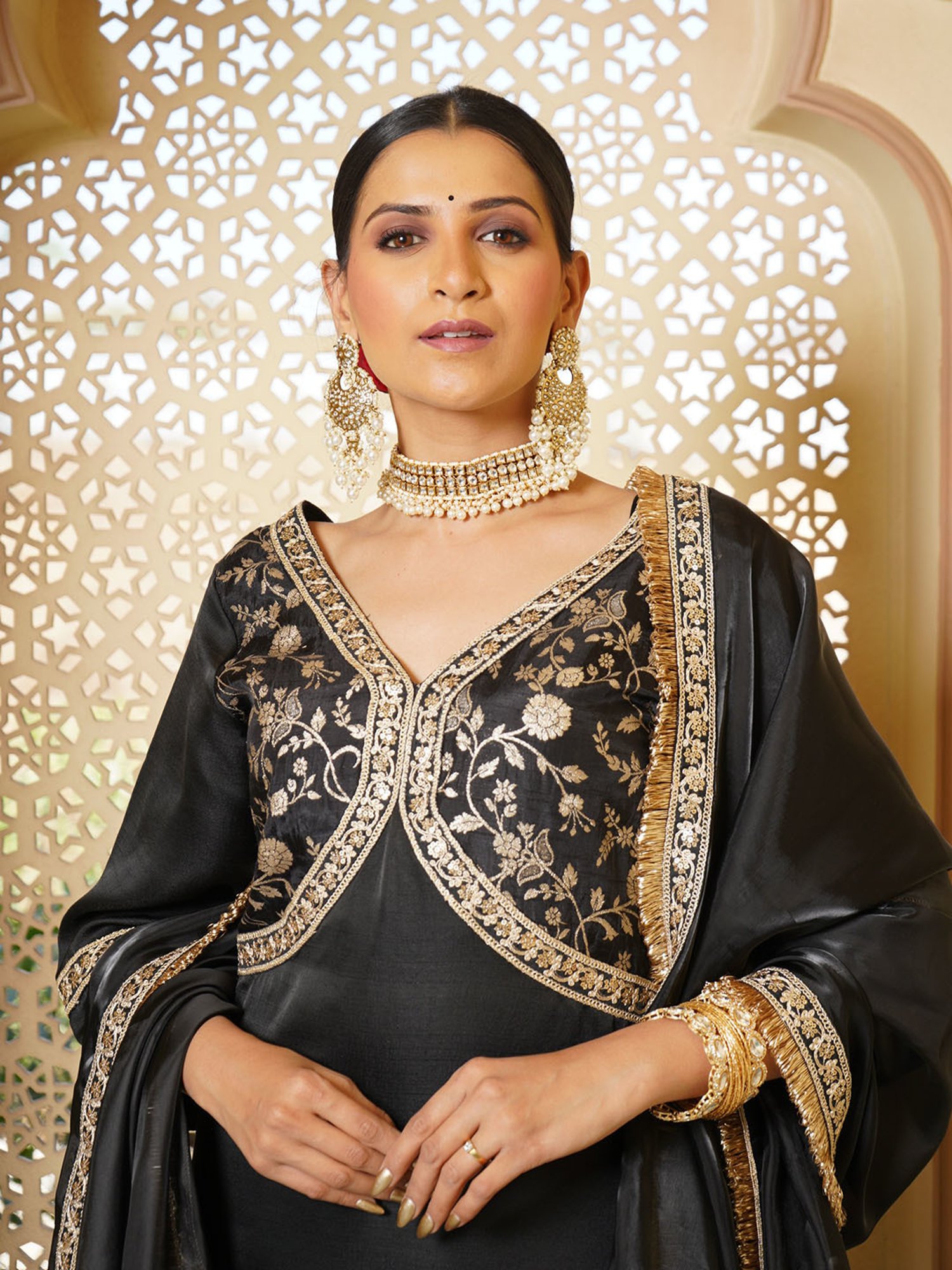 Monk and Mei Ghazal Brocade Kurta, Sharara & Dupatta