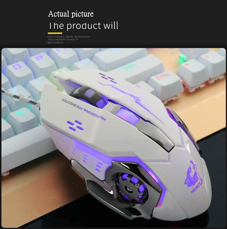 Free Wolf V5 Mechanical Mouse Wired Gaming Silent Mouse With Breathing Light