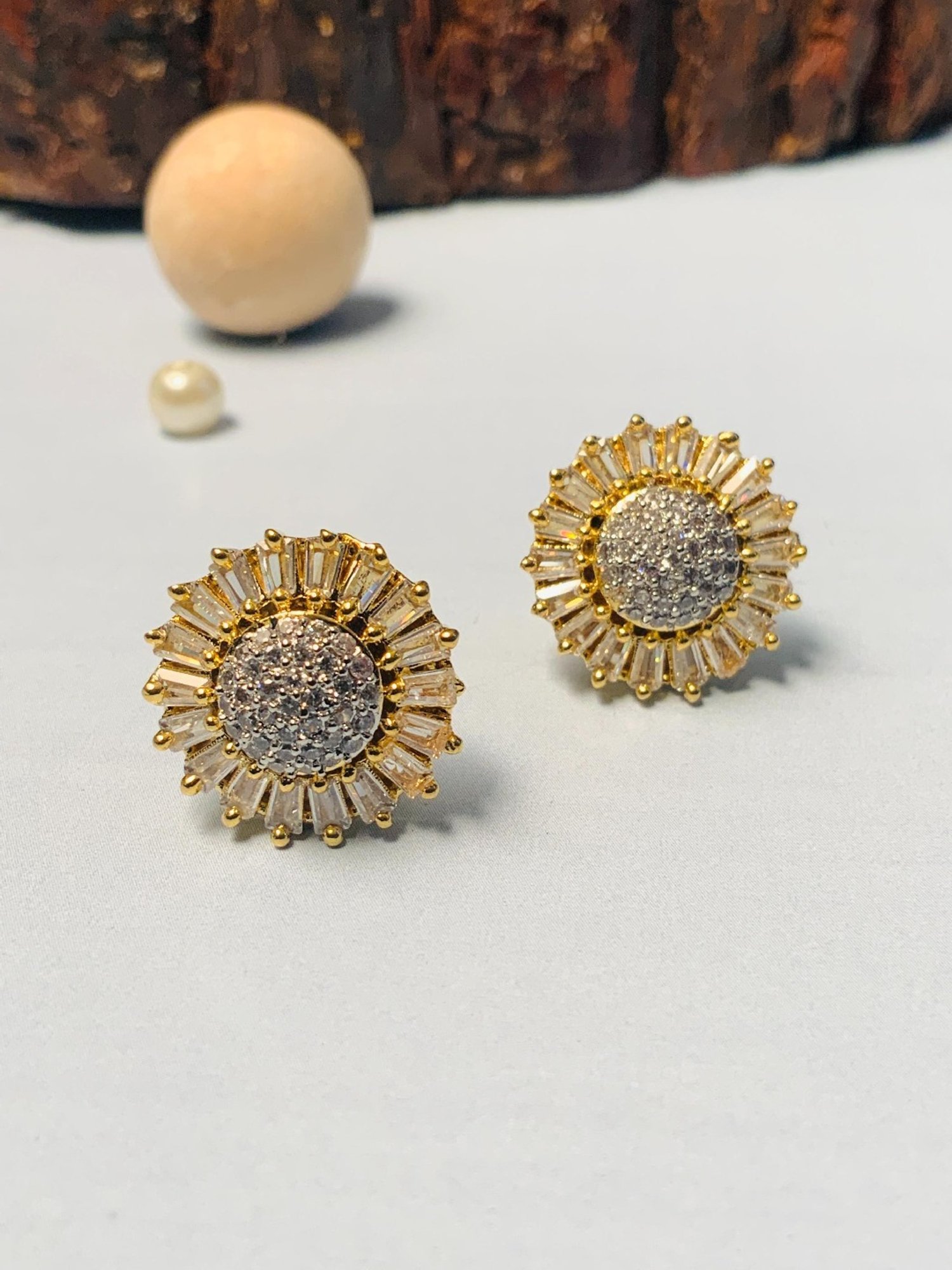 Abdesigns Shiney Gold-Plated Crystal AD Stud Earrings