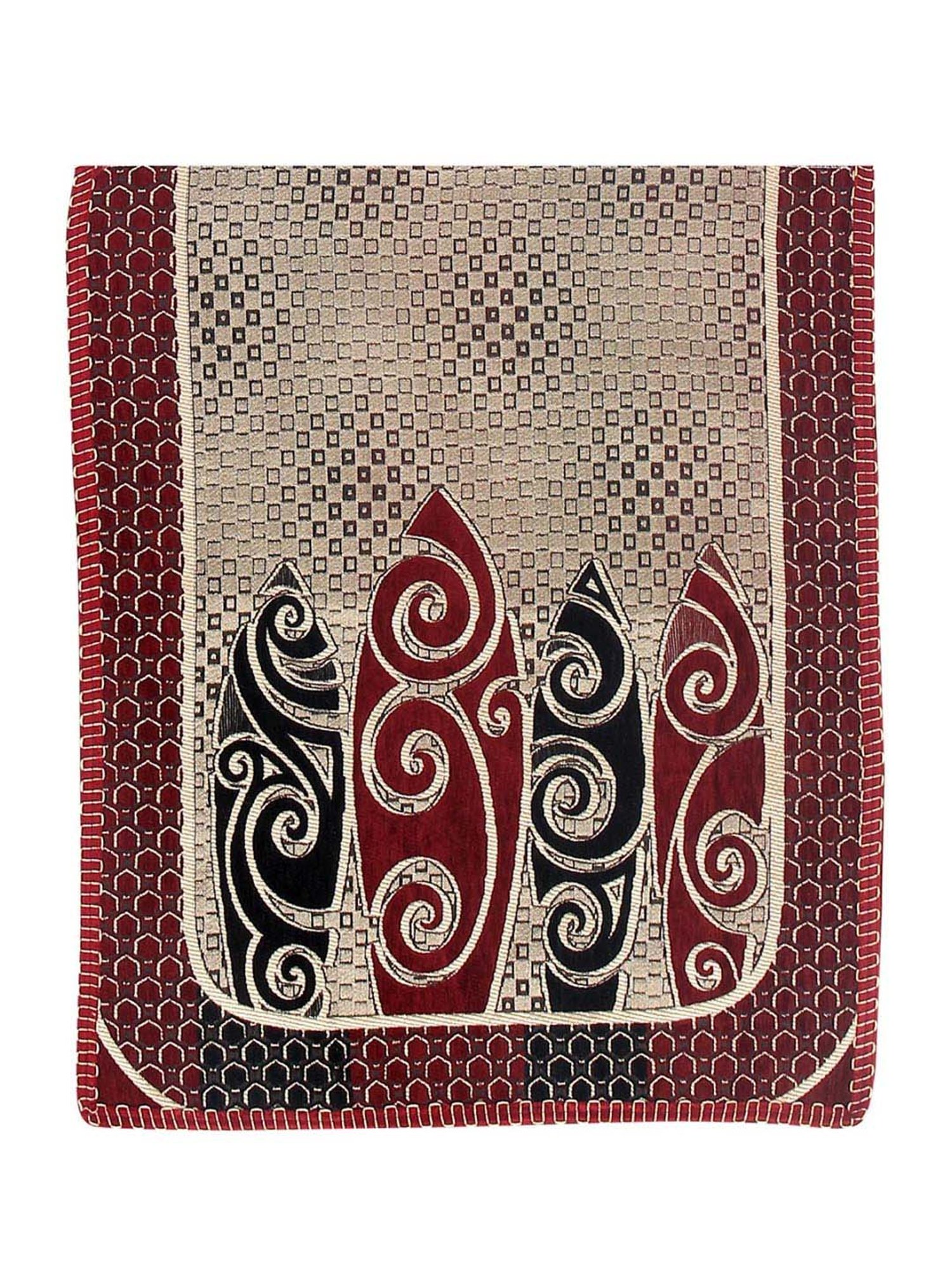 Nestasia Red & Cream Chevron Cotton Knitted Throw blanket with texture for Living Room or Bedroom