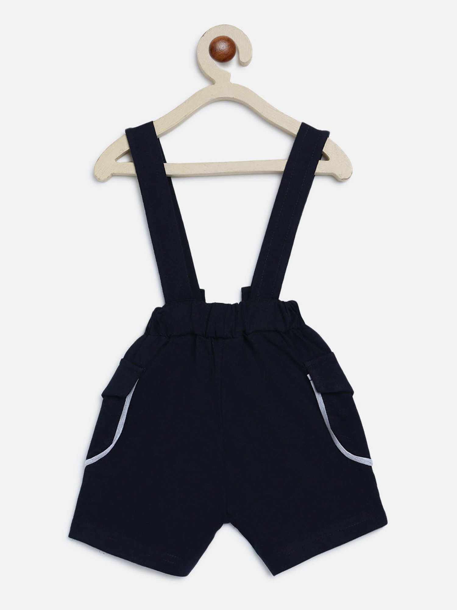 Li'l Tomatoes Kids White & Navy Printed T-Shirt with Dungaree