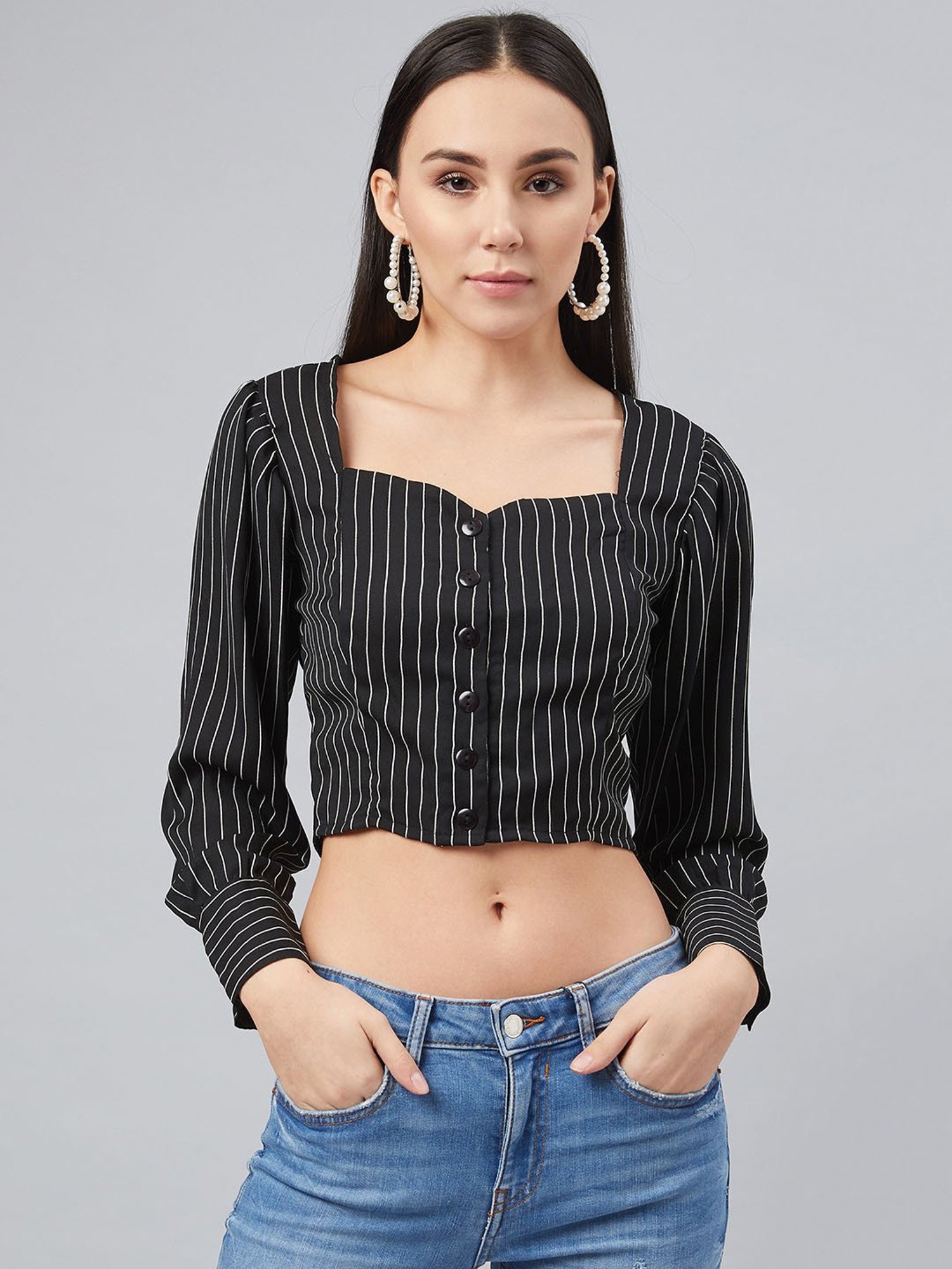 Marie Claire Black Striped Crop Top