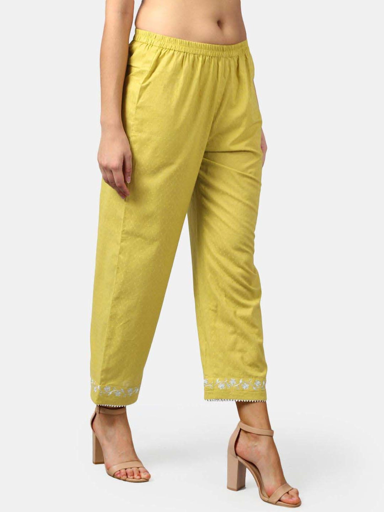 DART STUDIO Green Cotton Embroidered Palazzos