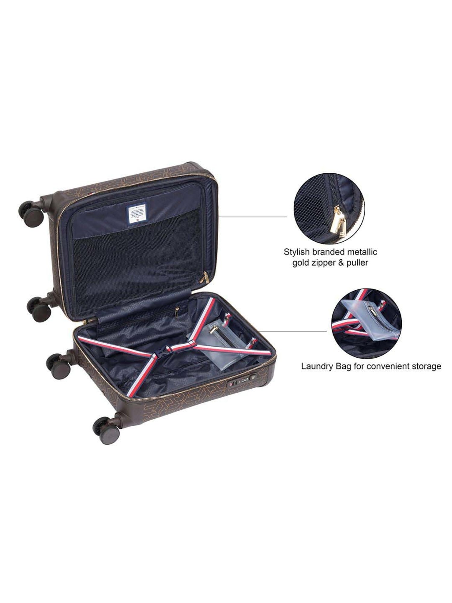 TOMMY HILFIGER Jazz Brown 8 Wheels Small Hard Cabin Trolley Bag