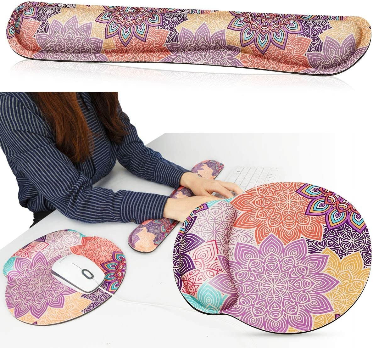 Keyboard Wrist Rest Pad and Mouse Pad Wrist Support, Ergonomic Raised Memory Foam, Non Slip PU Rubber Base [Pain Relief] for Office, Computer, Laptop, Typist, Gamer