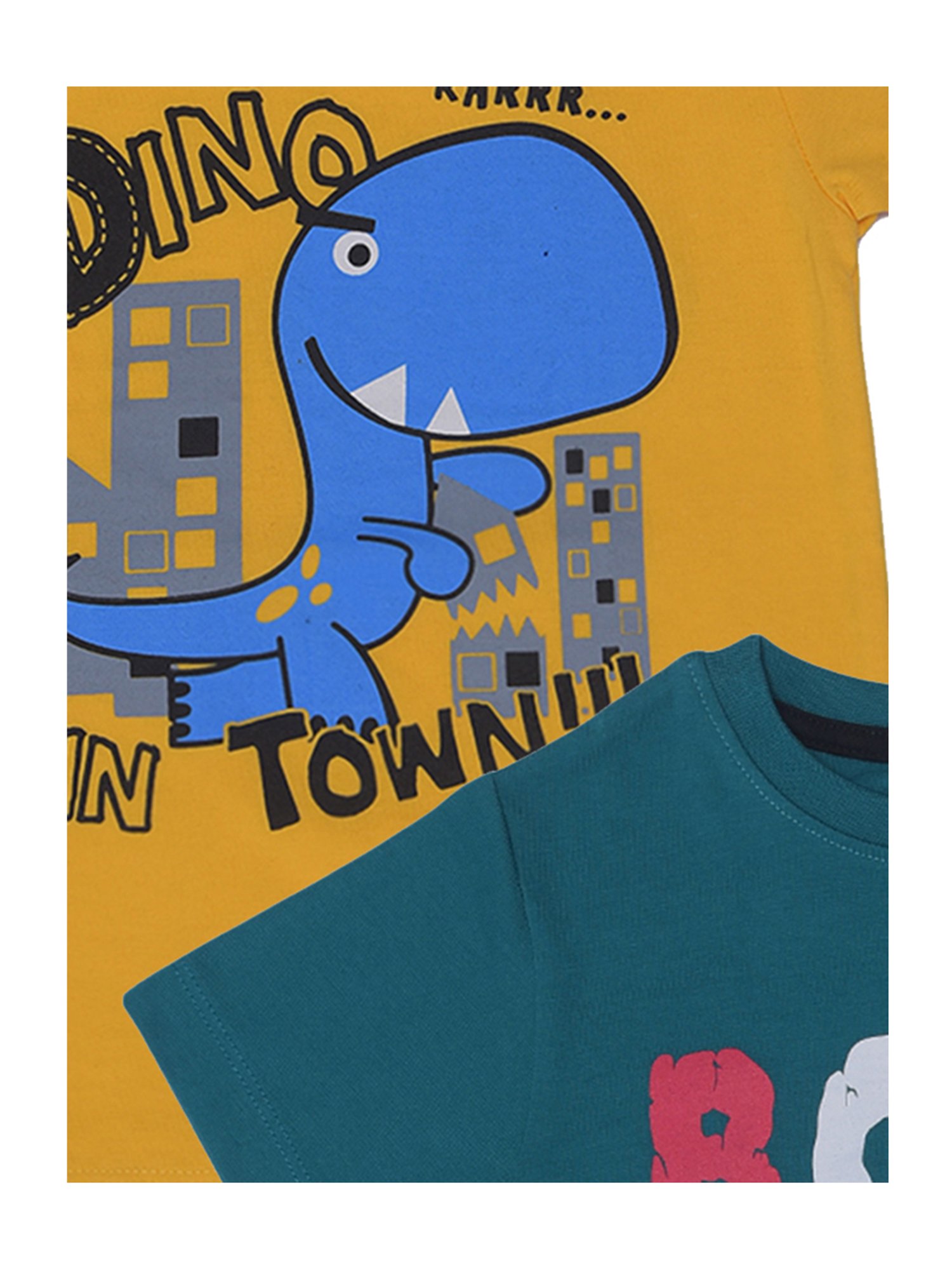 Dollar Boys Yellow & Teal Printed T-Shirt (Pack Of 2)