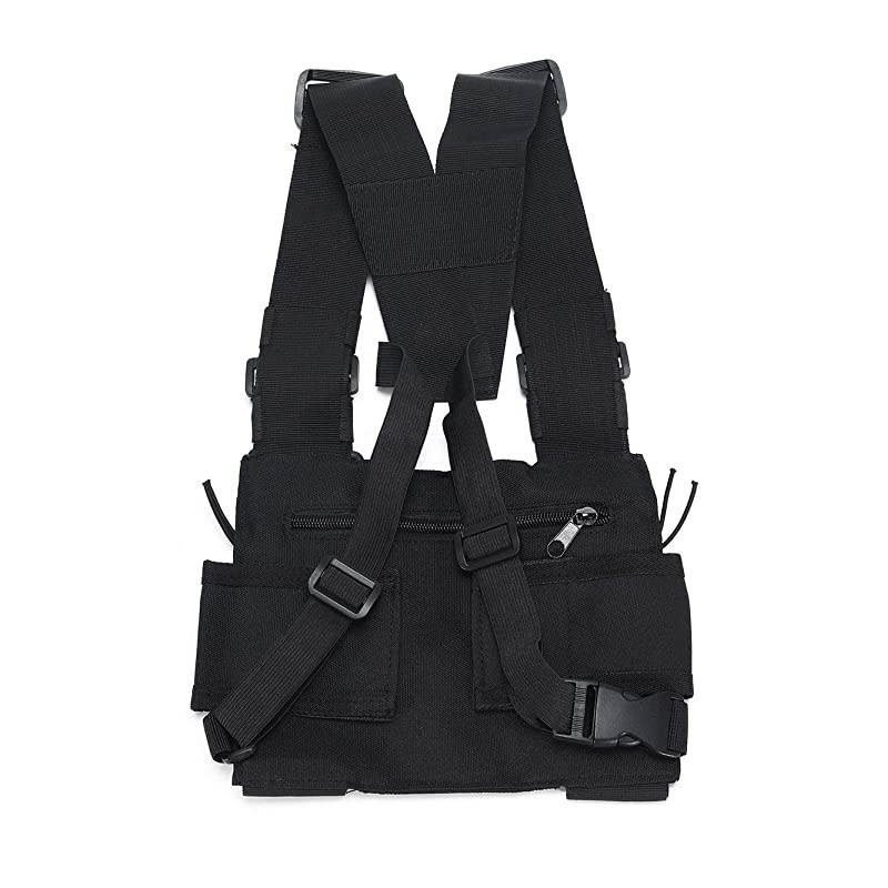 Chest Harness Rig Holster Pack with Front Pouches and Zipper Bag for Universal Walkie Talkies