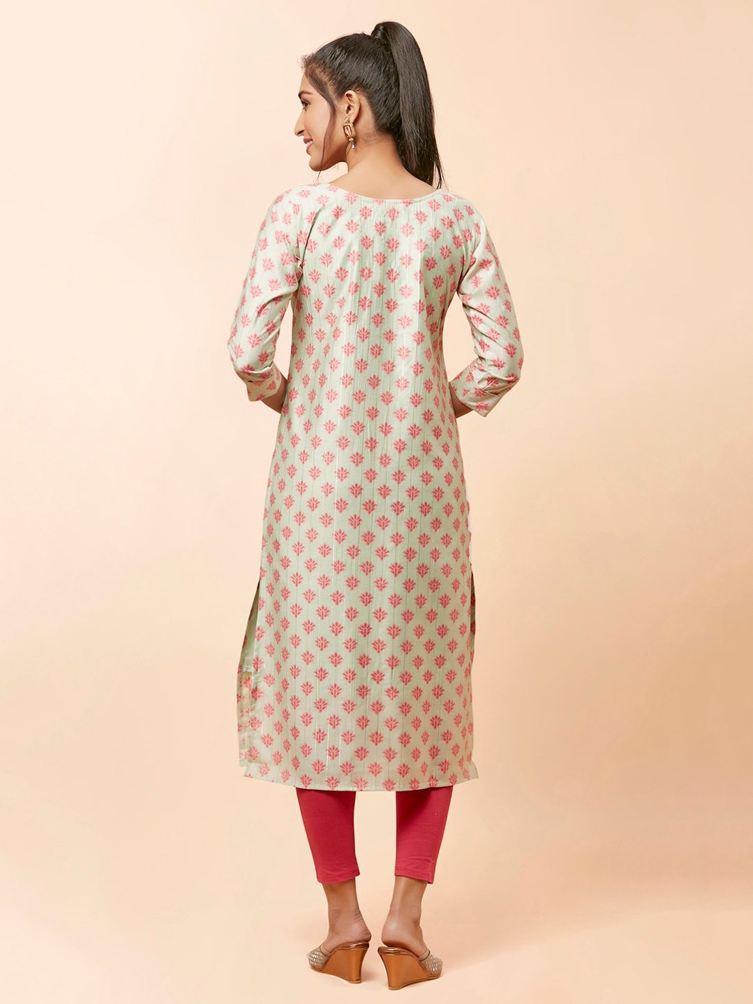 URBAN MYSTIC Light Green Embroidered A Line Kurta