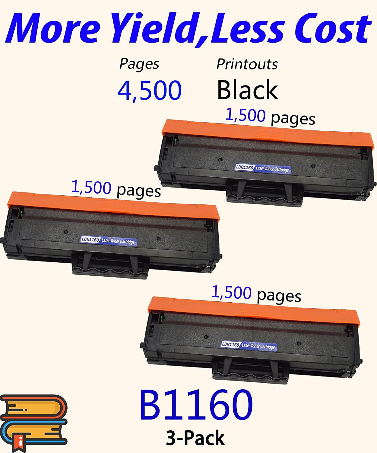 3-Pack ColorPrint Compatible B1160w Toner Cartridge Replacement for DELL 1160 YK1PM 331-7335 HF44N HF442 Work with B1160 B1163w B1165nfw Laser Printer (3X Black)