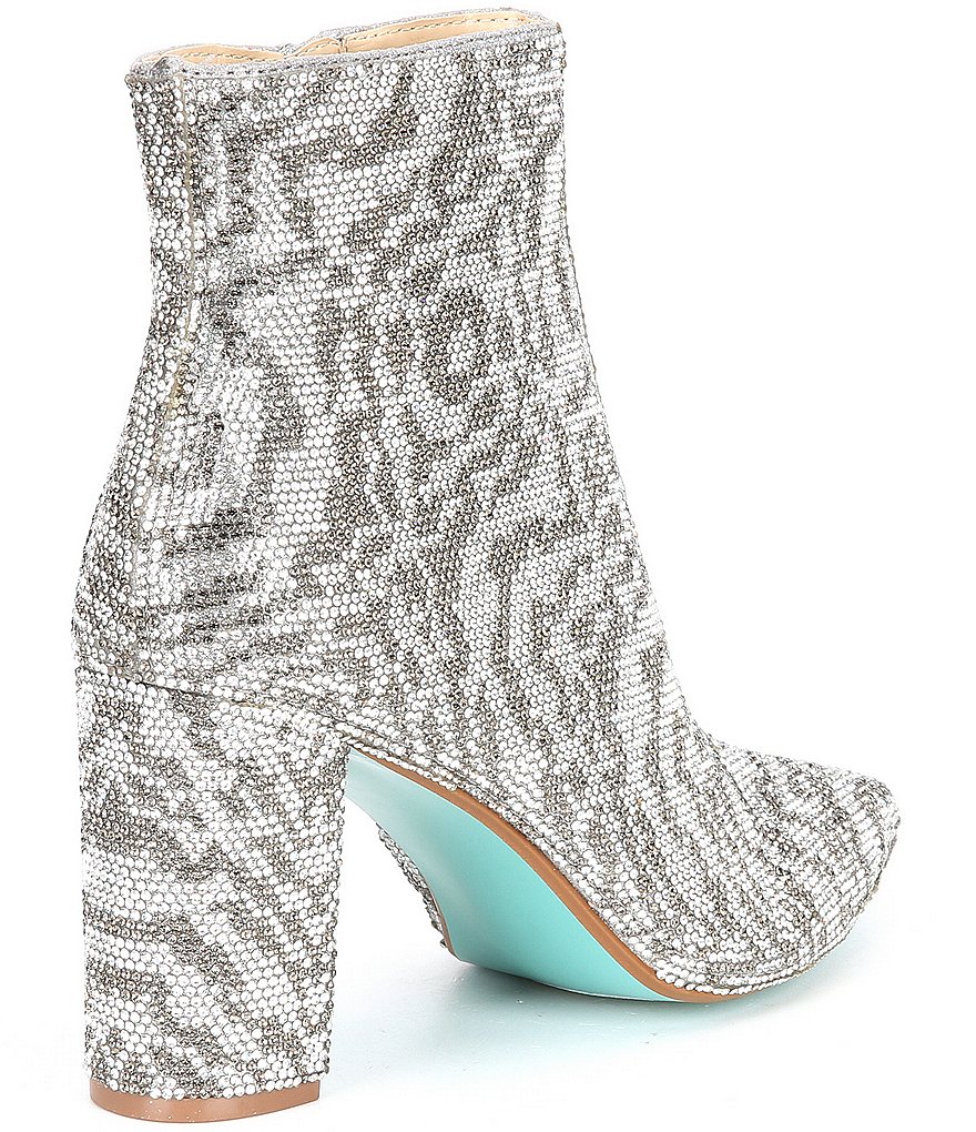 Blue by Betsey Johnson Cady Zebra Rhinestone Embellished Block Heel Booties