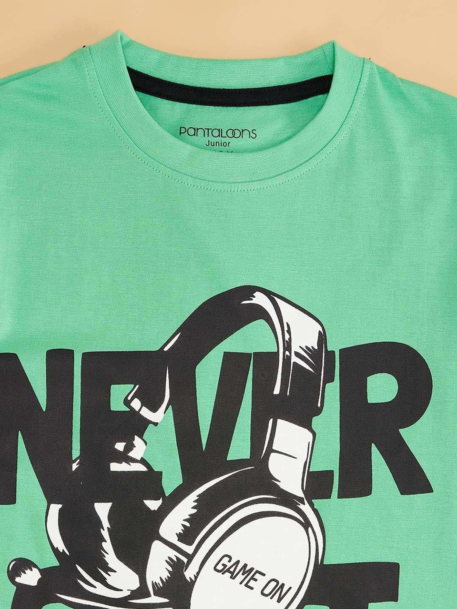 Pantaloons Junior Kids Holly Green Cotton Printed T-Shirt