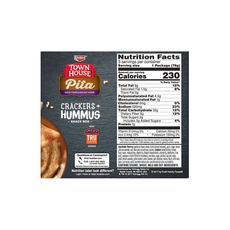 Townhouse Mediterranean Herb Pita Crackers & Hummus Snackbox - 3ct