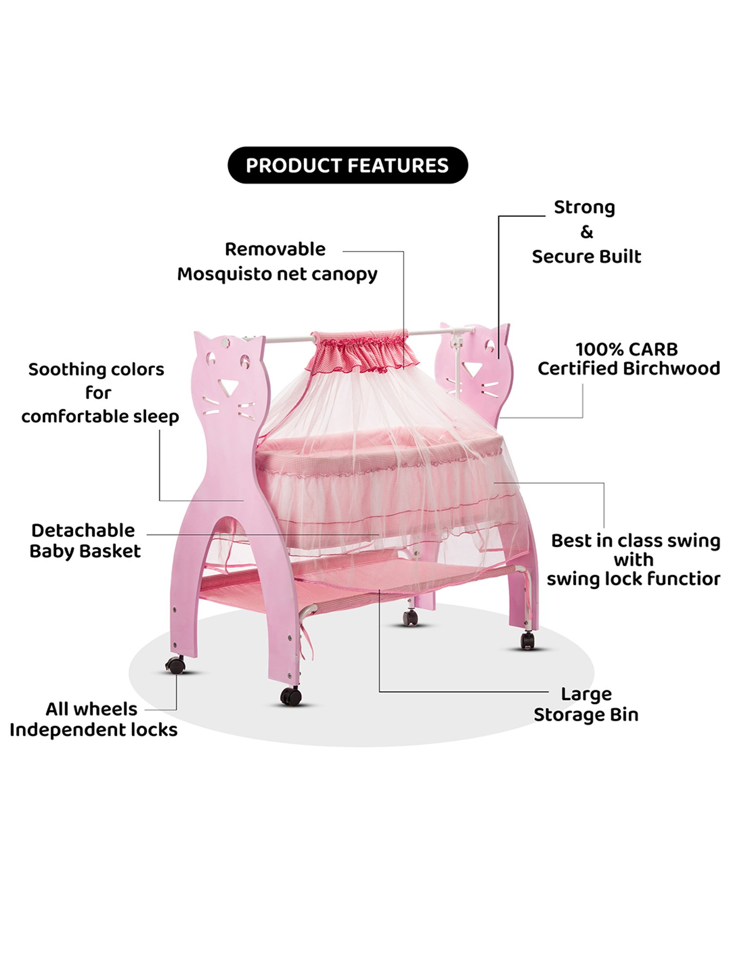 Kiddery Pink Baby Cradle